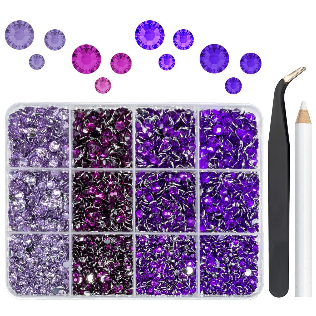 qiipii Resin Rhinestones Bulk for Crafting 3mm 4mm 5mm Flatback Crystal Stones 4 Color Light Purple Dark Purple Violet Gems Diamonds for Nails Face