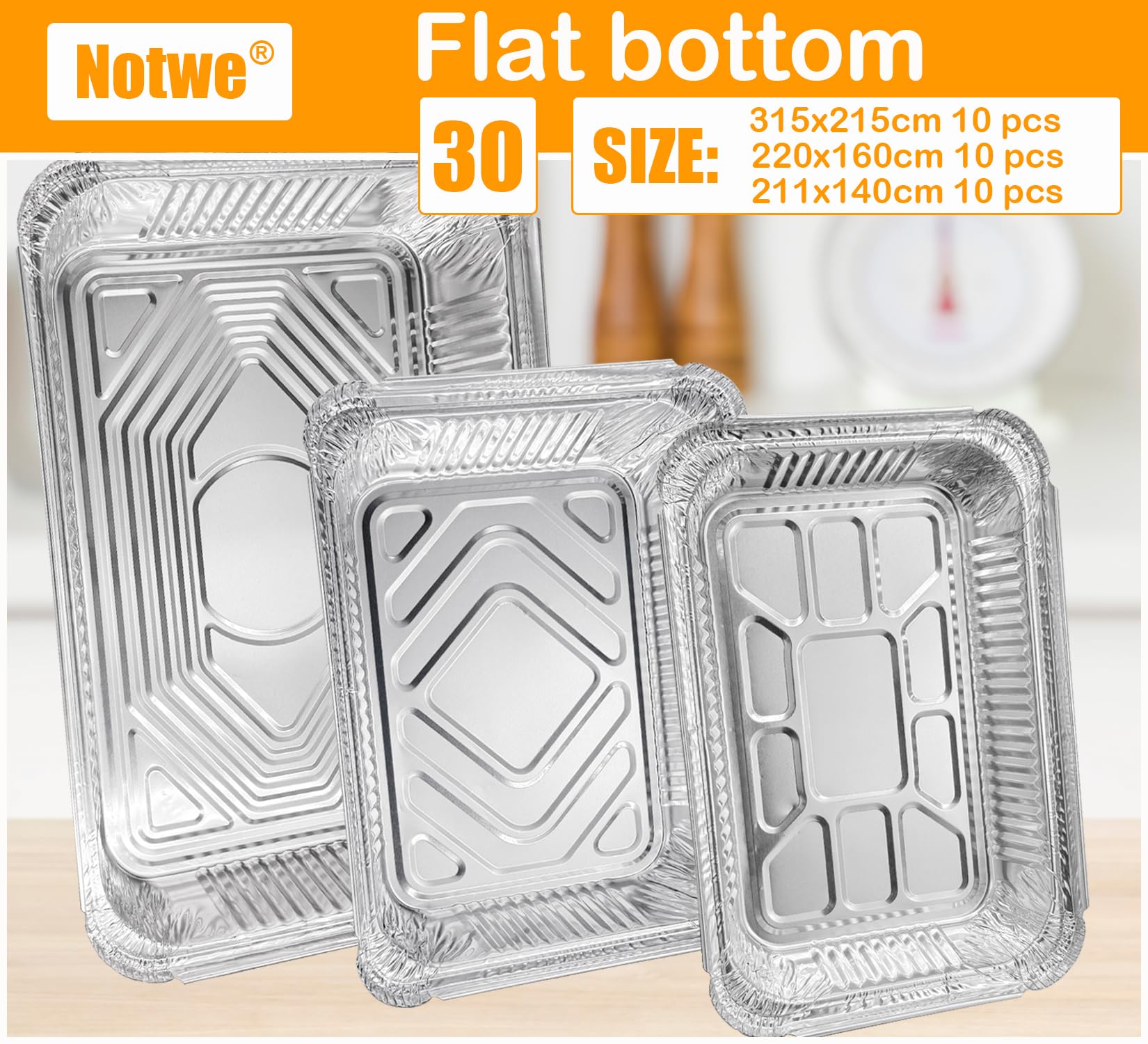 30 Ciotole in Alluminio, per Barbecue, in Alluminio, 1750 ml/700 ml/410 ml/260 ml, Ciotole in Alluminio con Coperchio, Ciotole per Barbecue in Alluminio, riutilizzabili (Argento-L)