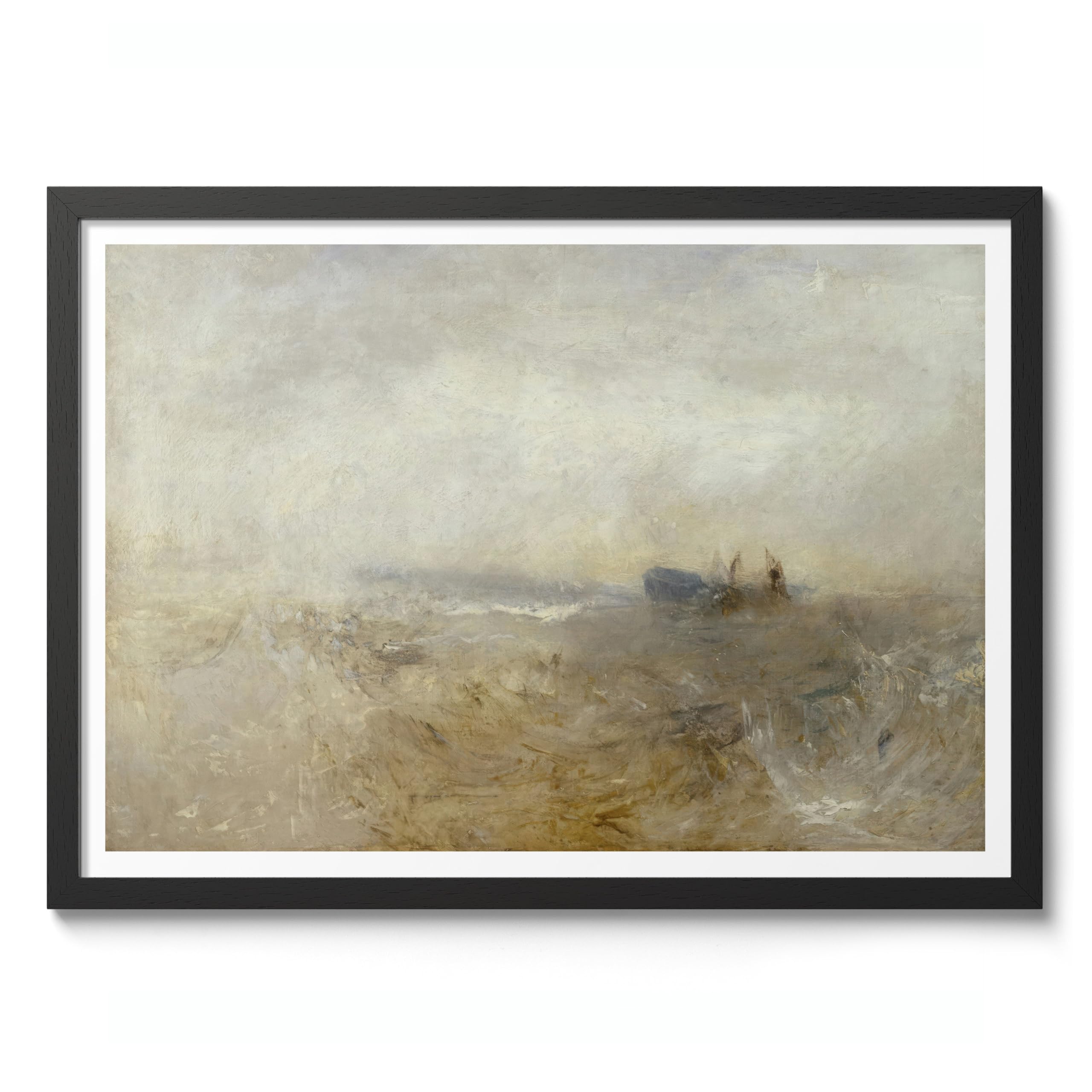 A Wreck, With Fishing Boats Joseph Mallord William Turner Print, Classic Art Painting Print, Romanticism Art Exhibition Wall Art, Vintage Home Decor Picture, 50x70cm (Black Frame) - 53x73cm