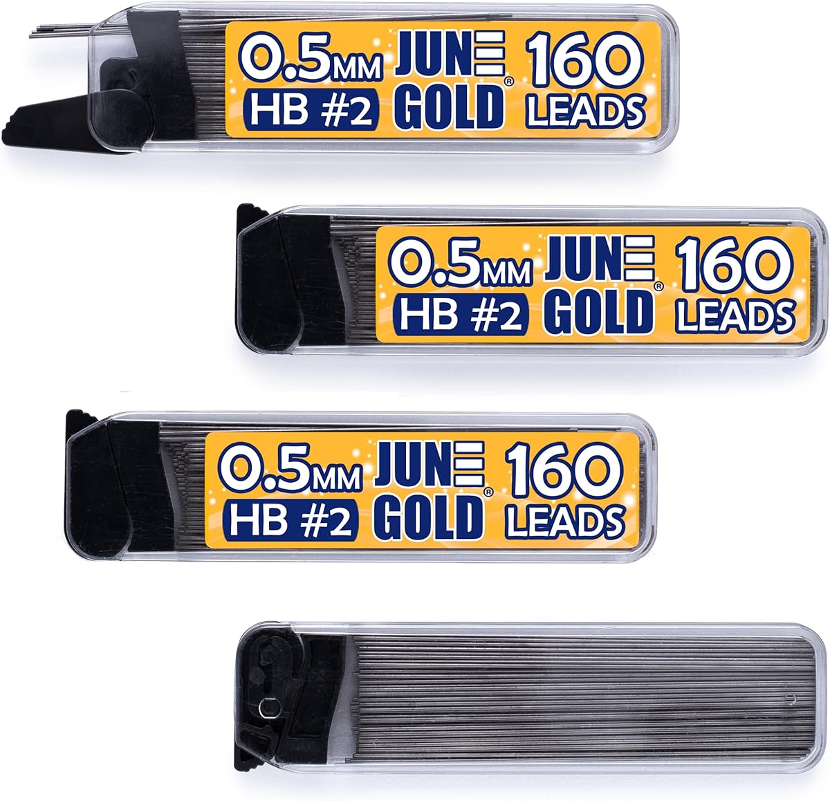 June Gold 640 Pieces, 0.5 mm HB #2 Lead Refills, 160 Pieces Per Dispenser, Fine Thickness, Break Resistant Lead/Graphite (Pack of 4 Dispensers)