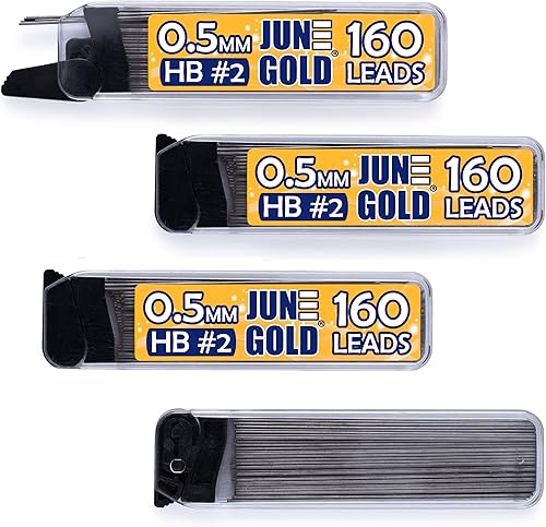 Vista 14 de June Gold 640 unidades, 1/64 pulgadas (0.5 mm) 2B repuestos de mina, 160 piezas por tubo, grosor fino, resistente a la rotura, grafito