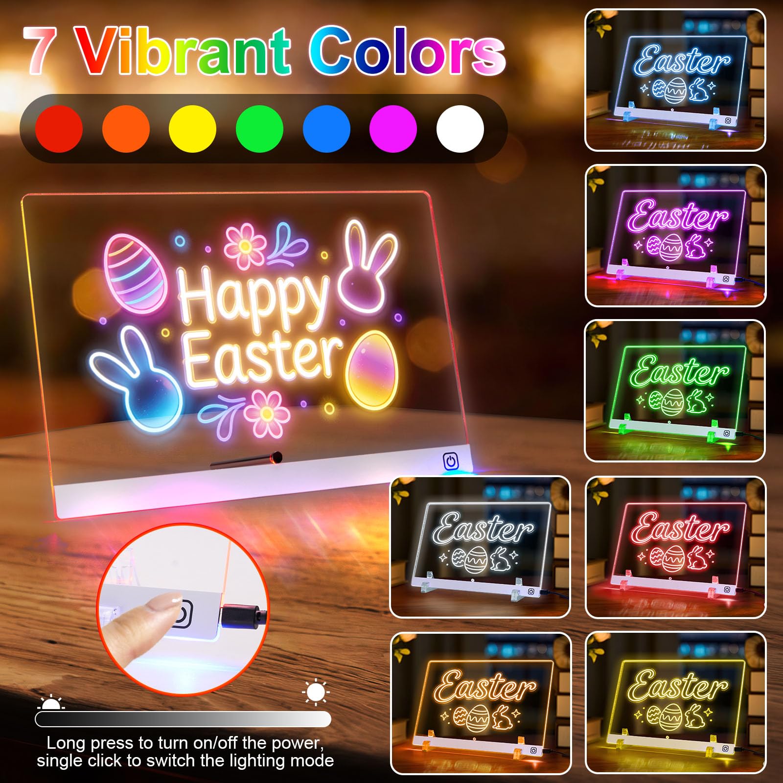 Farnirvana Lavagnetta Cancellabile Bambini, 30x20cm Lavagnetta in Acrilico con Luci LED, Con 7 Colori penna e 2 supporto, per Ristoranti，Scuola, Bar, Casa, Ufficio, Natale