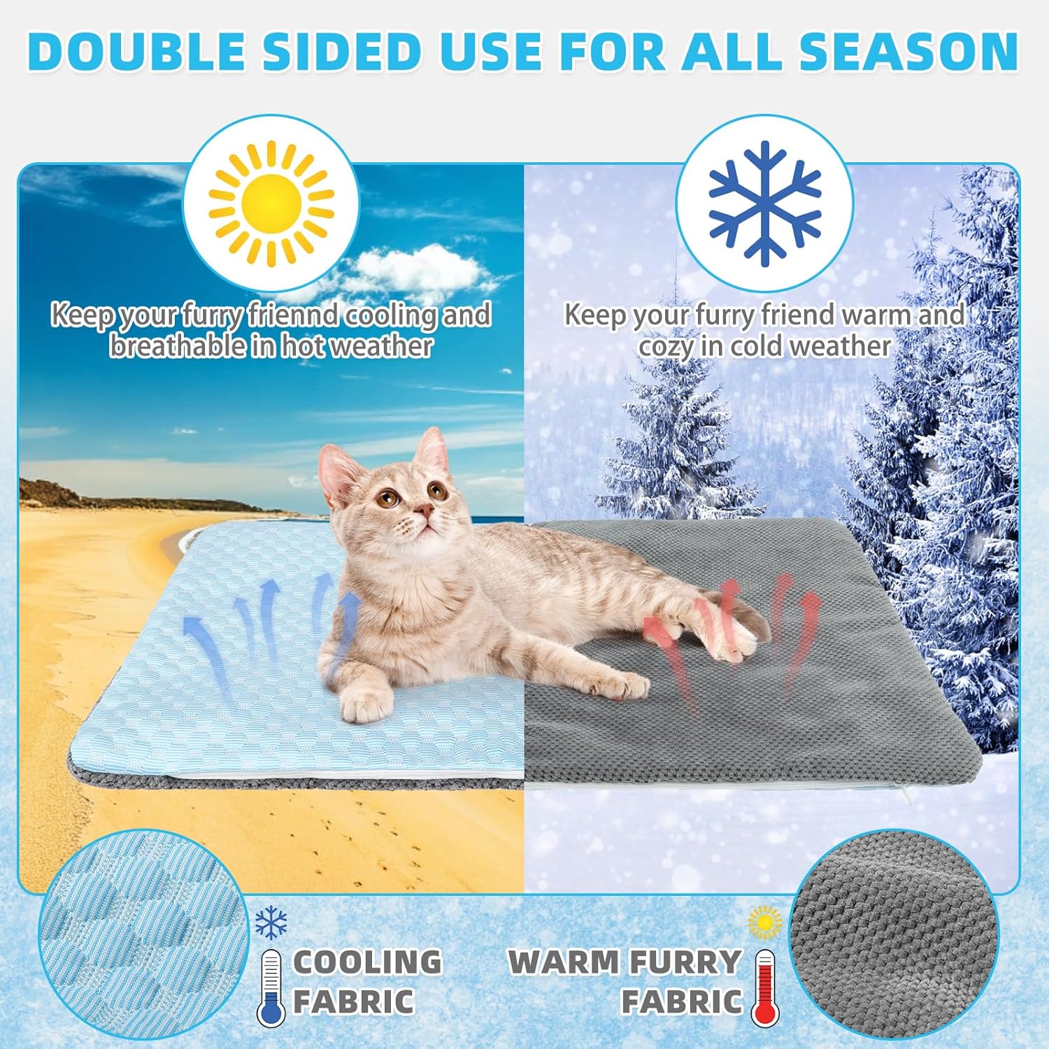 Cat Cooling Mat, Cooling Pad for Dogs Cats with Ice Gel Bag to Stay Clod Longer, Two Sided Soft Kitten Sleeping Bed for Summer, Washable for Crate Kennel, Arc-Chill Cool Fiber Q-MAX >0.45