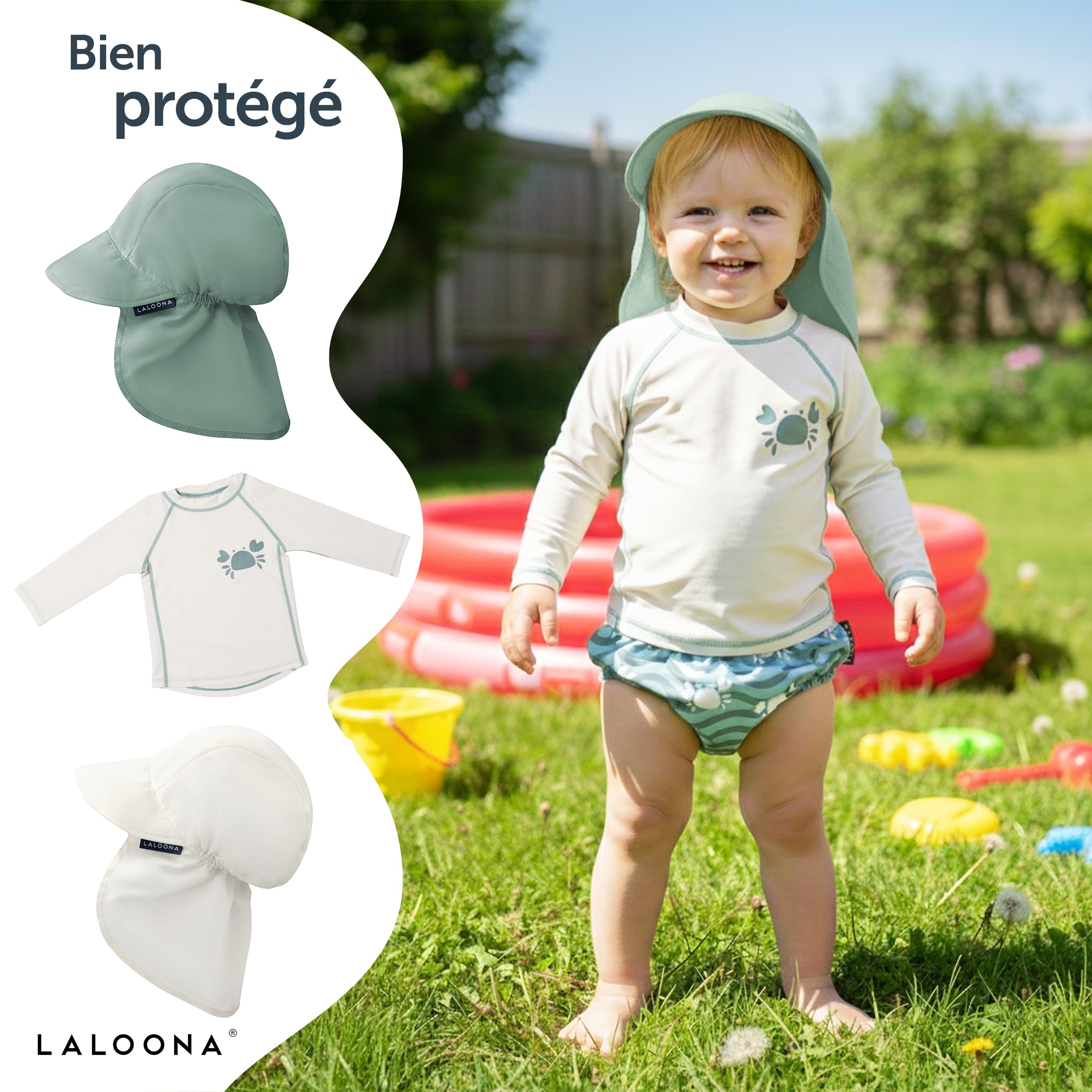 LaLoona Couche de Bain Bébé Réutilisable Oeko-Tex Standard 100 – Maillot de Bain Bebe Anti Fuite Piscine et Plage, Séchage Rapide, Confortable – Motif Crabe Vert, Taille 86-92