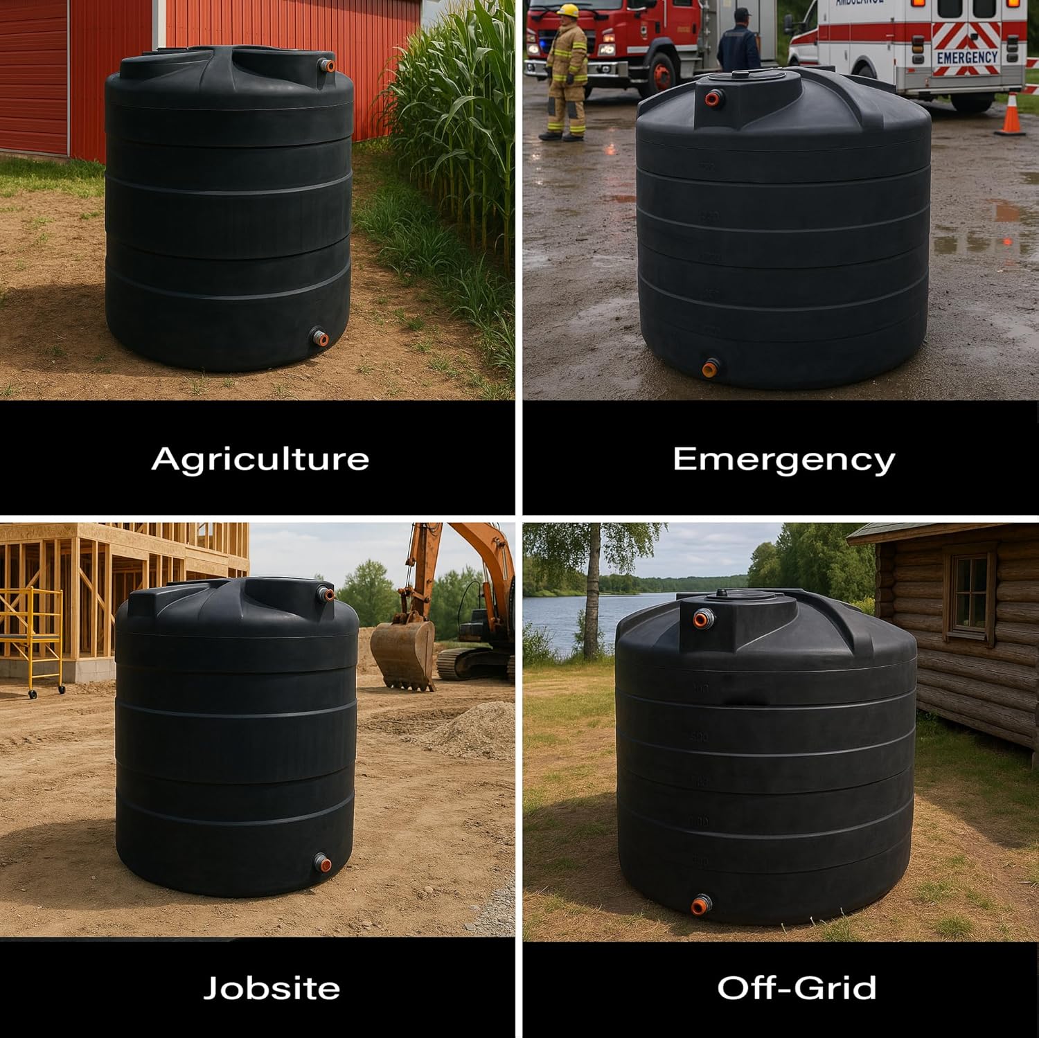 1000 Gallon Vertical Water Storage Tank, Plastic Water Tank for Collection, Holding, and Storage, UV-Resistant, for Rainwater Harvesting, Agricultural, RV, Emergency, and General Use
