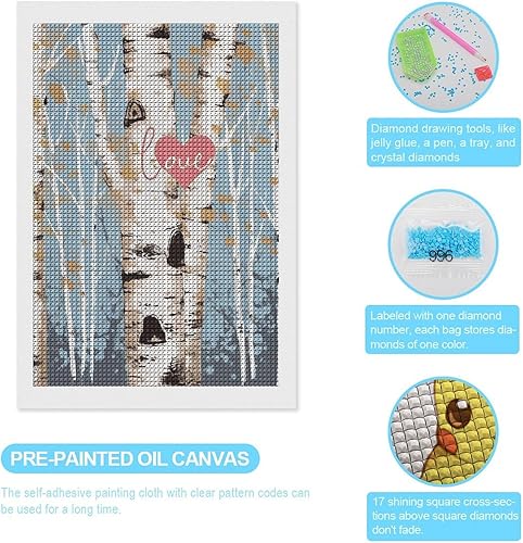 Miniatura 3 de Love Birch Tree Diamond Art Painting 8"x12" 5D DIY Diamond Painting Diamond Picture Kits for Adults Full Square Drill Diamond Dots Paintings for