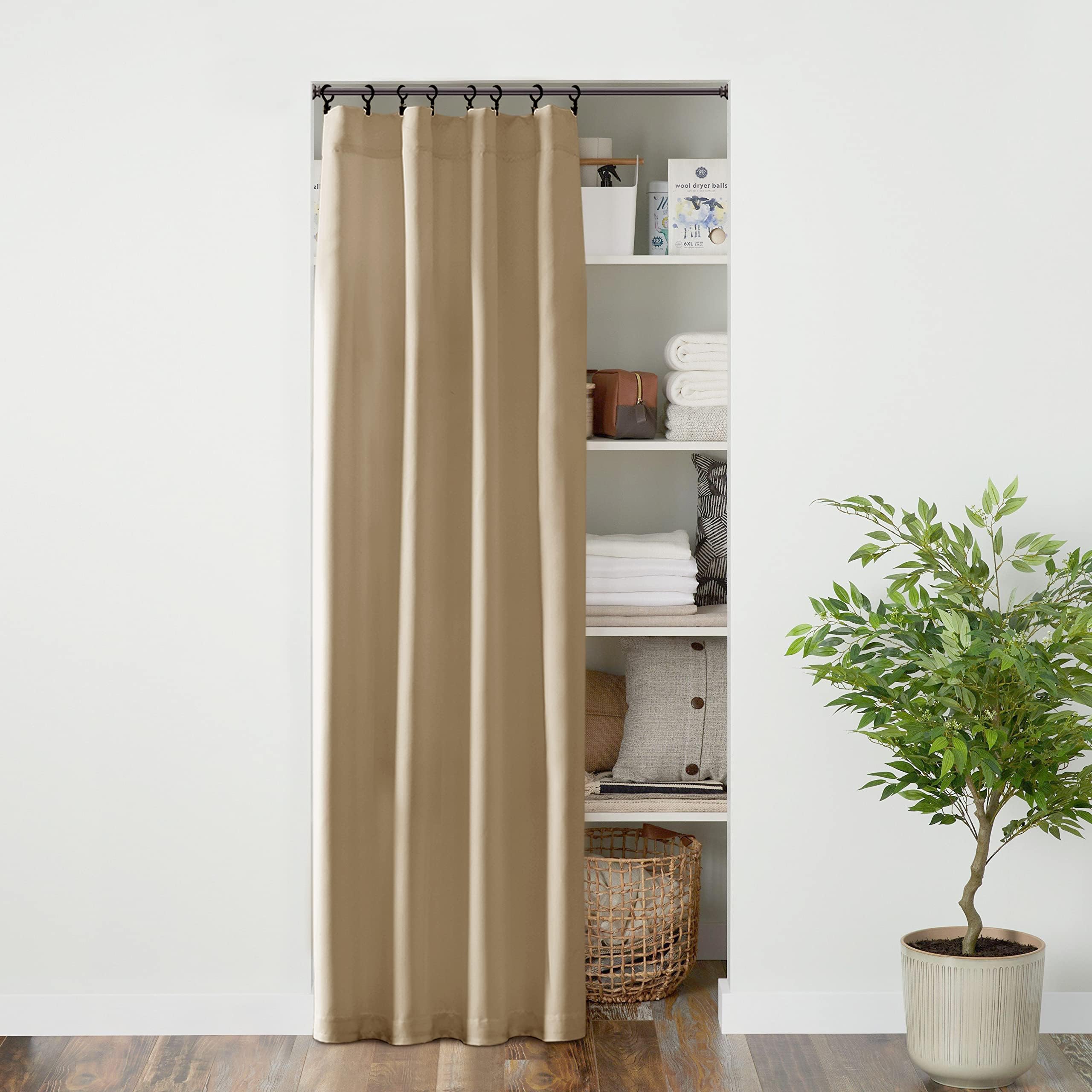 Interior Doorway Curtains for Faux Accordion Door,Pet Dog Friendly Blackout Privavy Folding Separator Back/Front Door Curtain for Bedroom Bathroom Kitchen Closet,Fit 24/30/36 Inch,Oak Tan Brown Beige