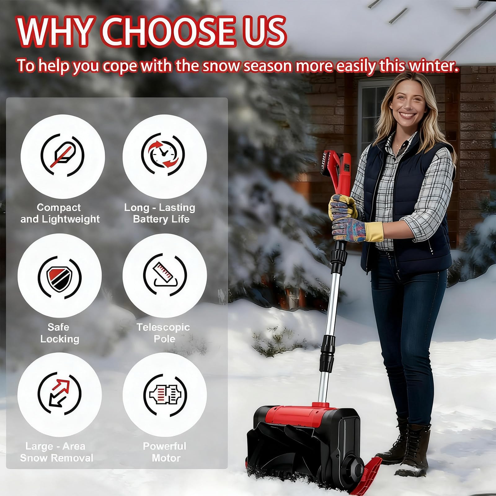 Fraise à Neige, Deneigeuse Electrique, Déneigement pour Allées, Batterie 20V 4Ah, Moteur Haute Puissance 1200W, Portée 16cm, Léger et Facile à Manipuler