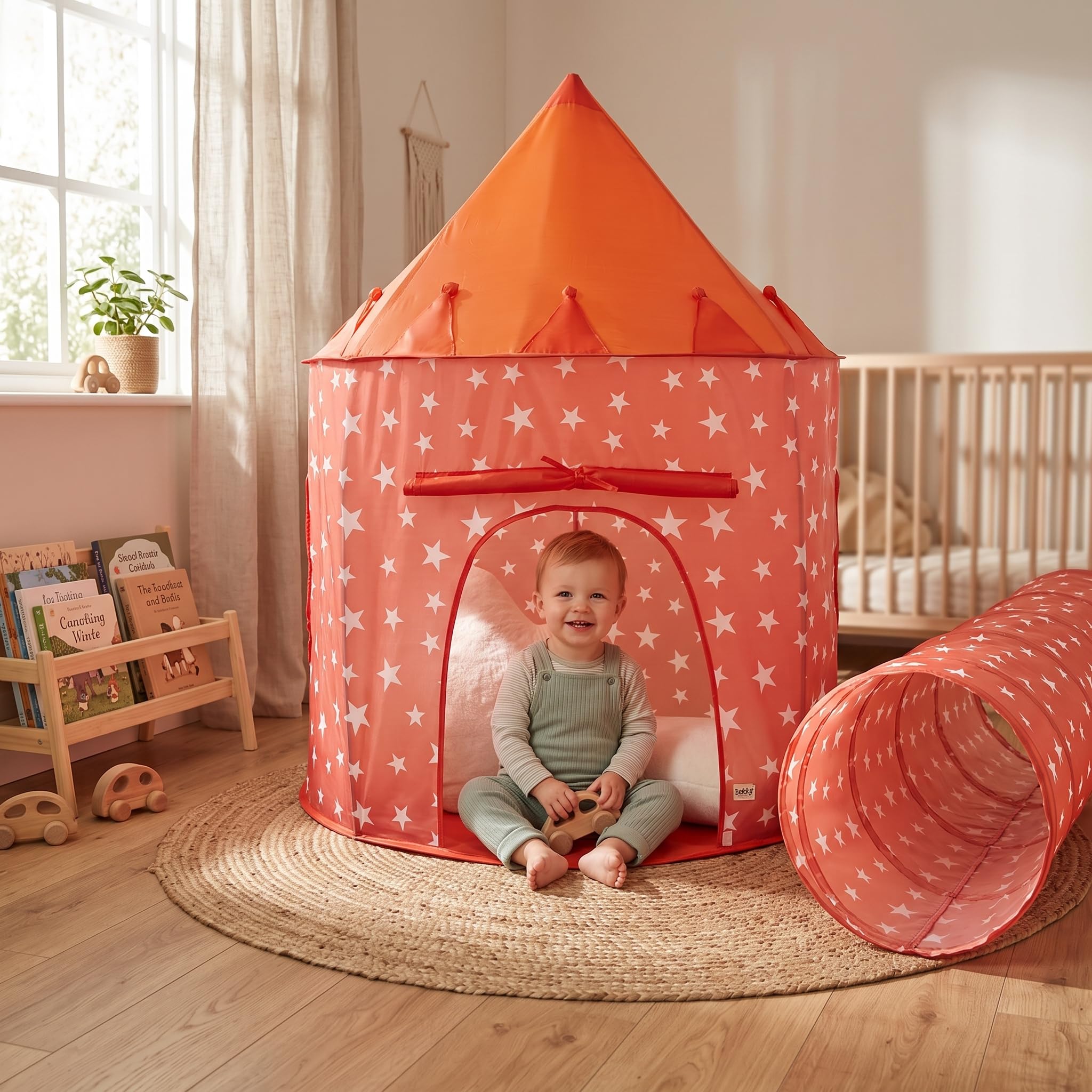 Túnel Naranja Quemado y Tienda de Juego para Niños, Casa de Juego Interior/Exterior, Tienda de Juego Plegable para Niños con Túnel Pop-up de 180 cm