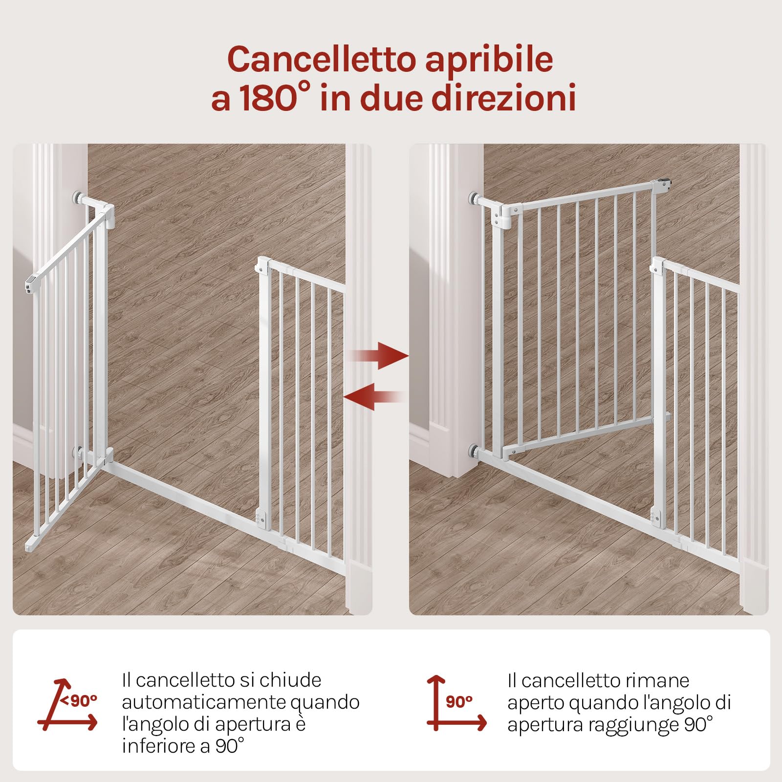 WOLTU Cancelletto per Bambini in Metallo, Cancello per Scale e Porte con Apertura 75-107cm, Cancelletto per Cani Apribile in 2 Direzioni, Chiusura Doppia, Montaggio con/senza Foratura, Bianco