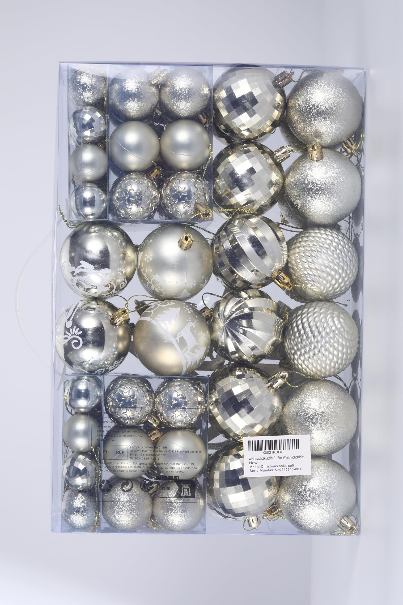 102 Pièces Boules de Noel,Decoration Noel Sapin,Christmas Tree Decoration,Kit Decoration Noel avec Grosse Petite Boule de Noel Boîte à Boules de Noël en Plastique