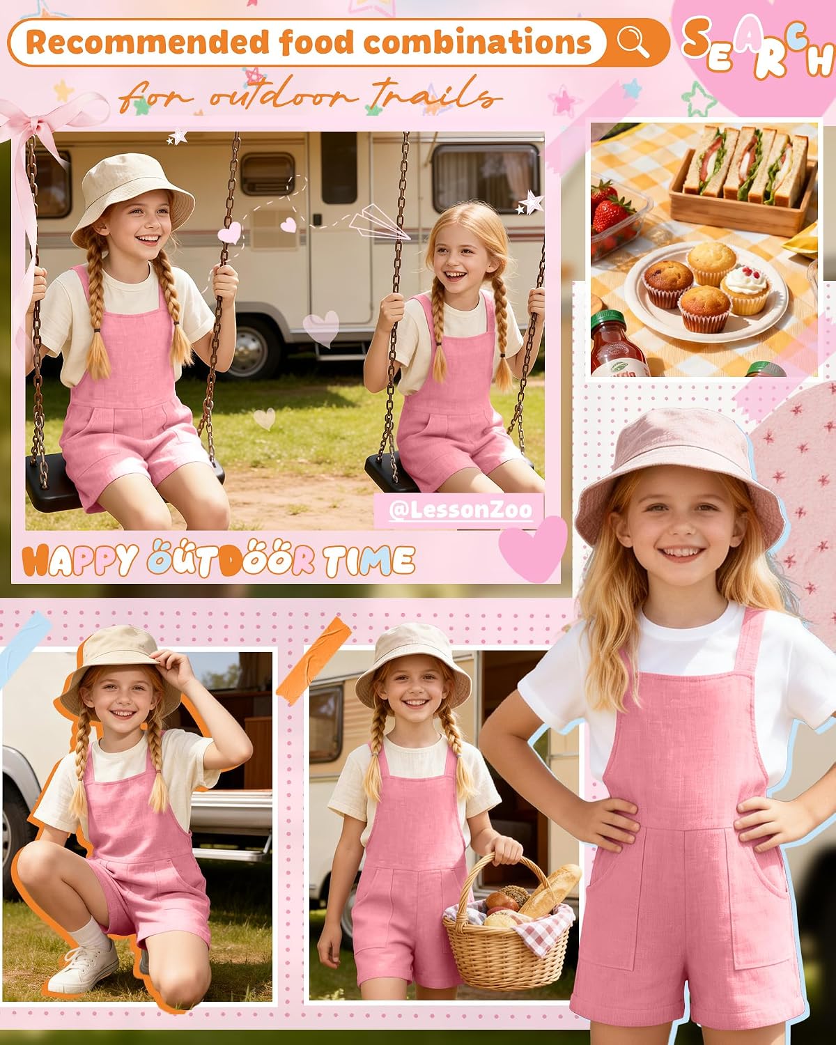Girl's Rompers Linen Sleeveless Jumpsuits 5-14 Years Overalls Shorts with Pockets Cute Teen Summer Clothes(Light Pink,5-6 Years)