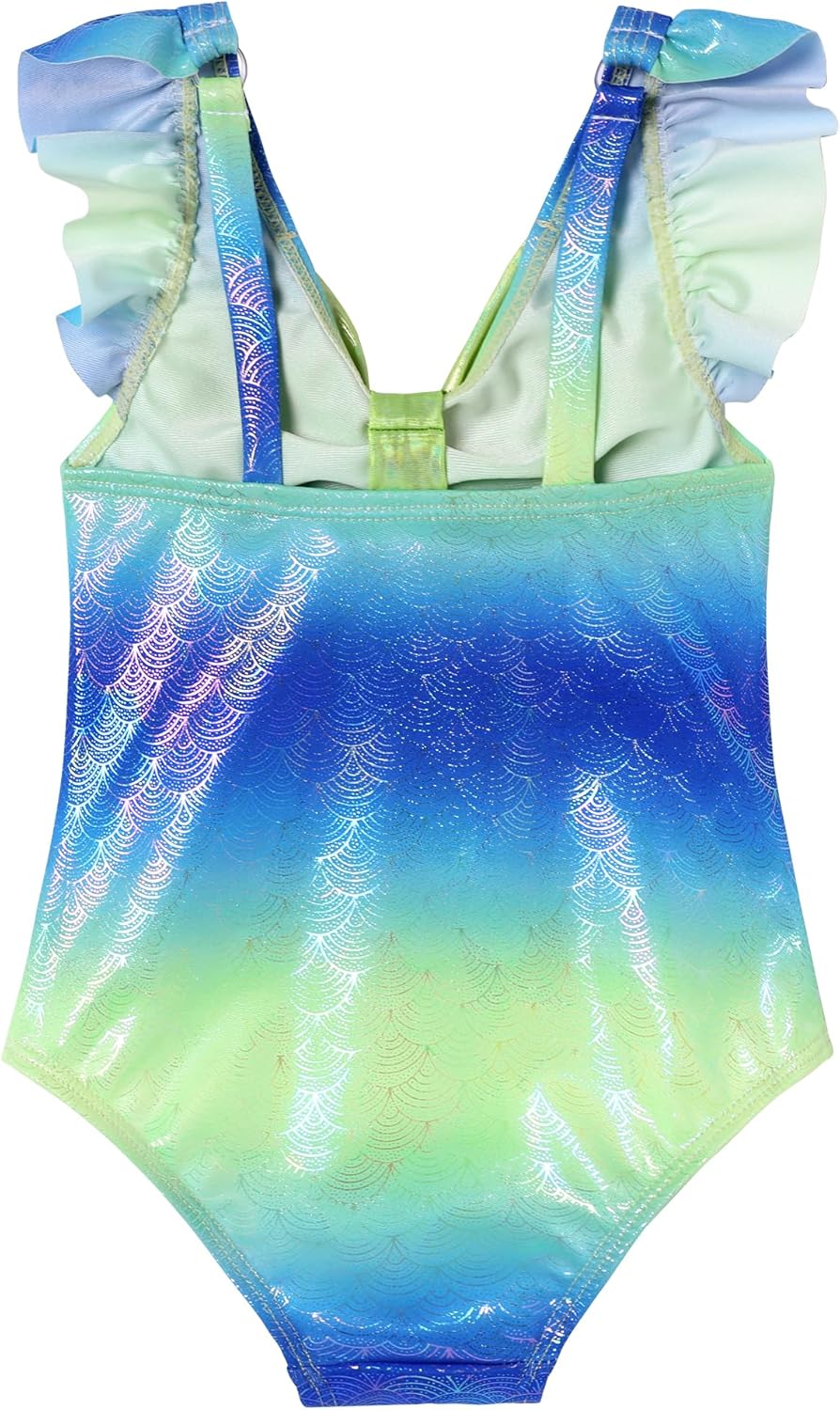 Toddler Baby Girl One Piece Swimsuit Ruffle Mermaid Sparkly Back Bow-Knot Swimwear Infant Bathing Suit for 1-5 Years - Image 4