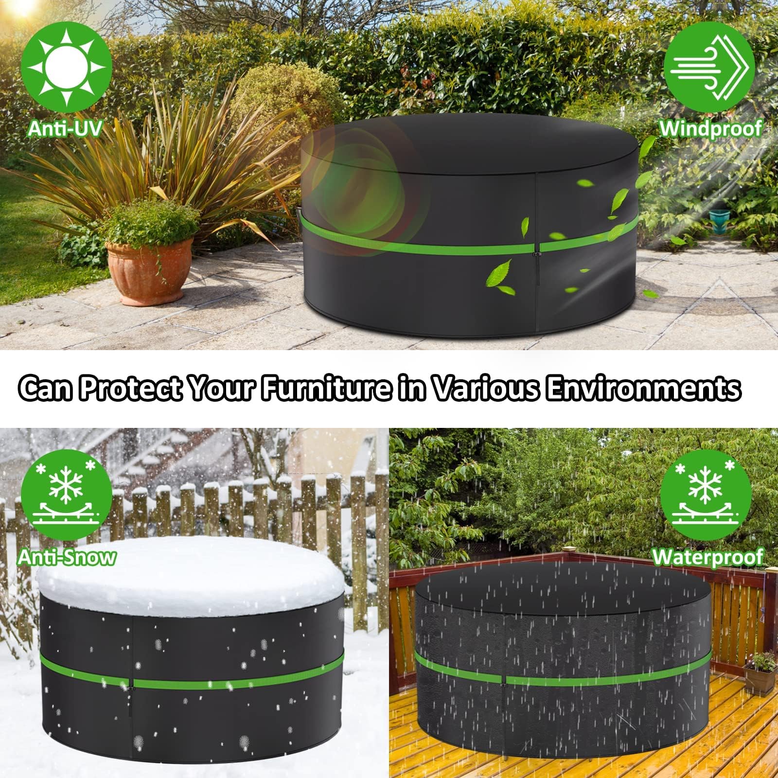 Copertura Per Mobili da Giardino Rotonda,Panno 420D Oxford Impermeabile Copertura,Tavoli e Sedie da Cortile Raggi UV, Resistente Allo Strappo Tavolo Esterno Telo ​Antivento 230*90cm
