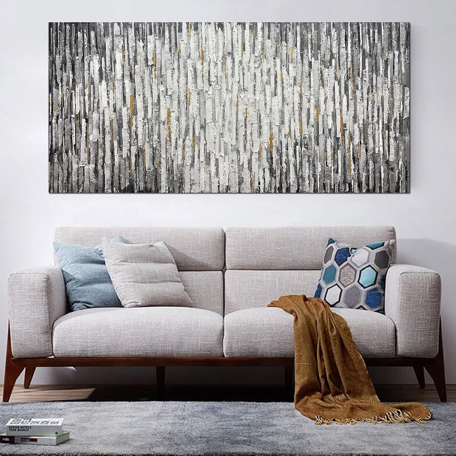 Yotree Paintings - 24x48 Inch 3D Oil Paintings on Canvas Grey Style Abstract Wall Art Wall Decoration Wood Inside Framed Hanging Ready to Hang