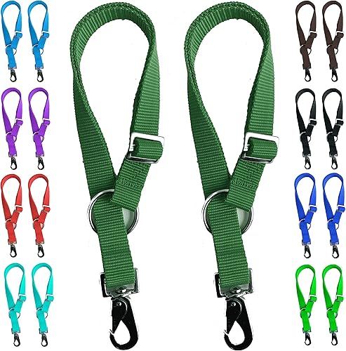 Majestic Ally Paquete de 2 ganchos de correa para cubo de agua de caballo, ajustables de 18 a 30 pulgadas de longitud, para uso en interiores o