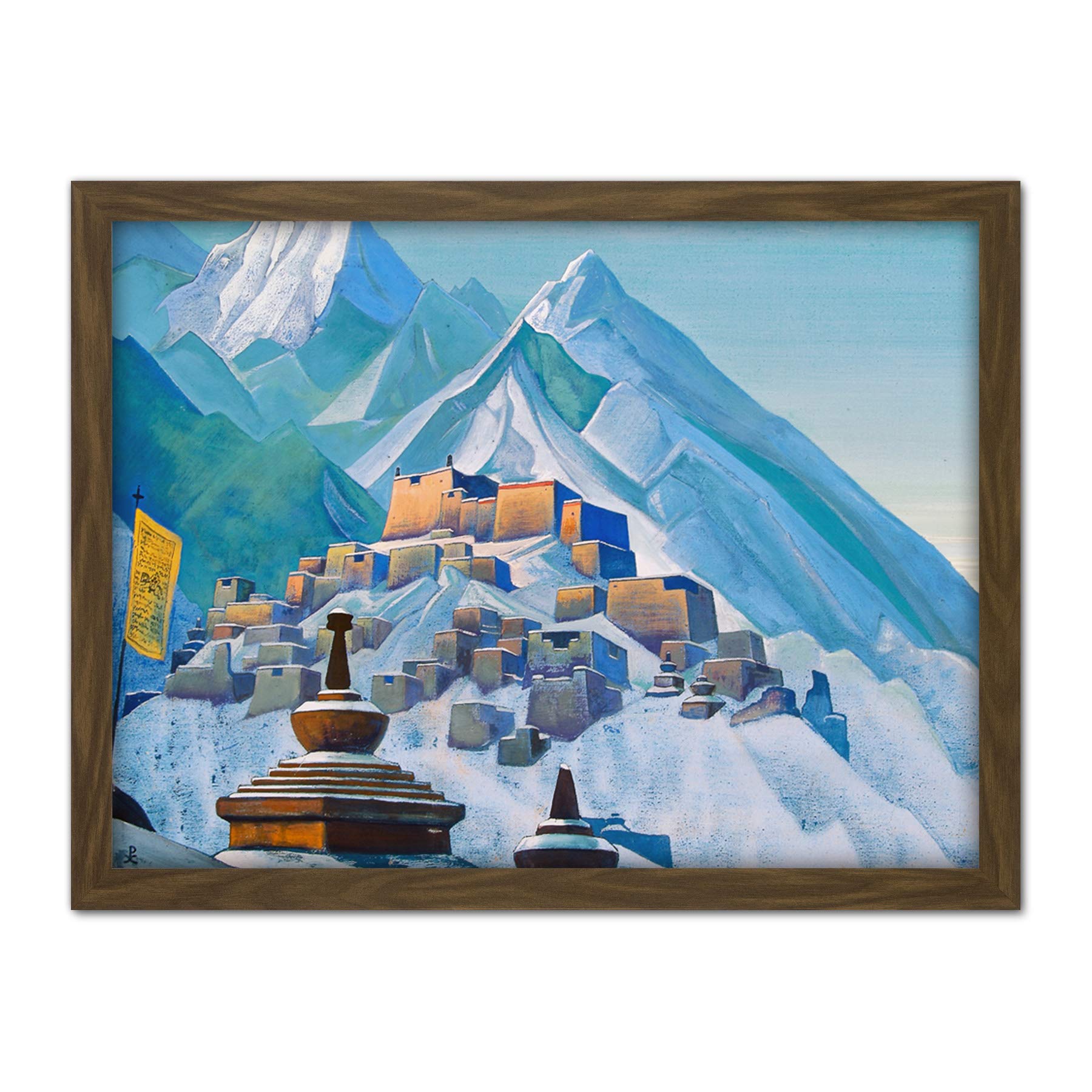 Roerich Tibet Himalayas Symbolist Mountain Landscape Painting Large Framed Art Print Poster Wall Decor 18x24 in