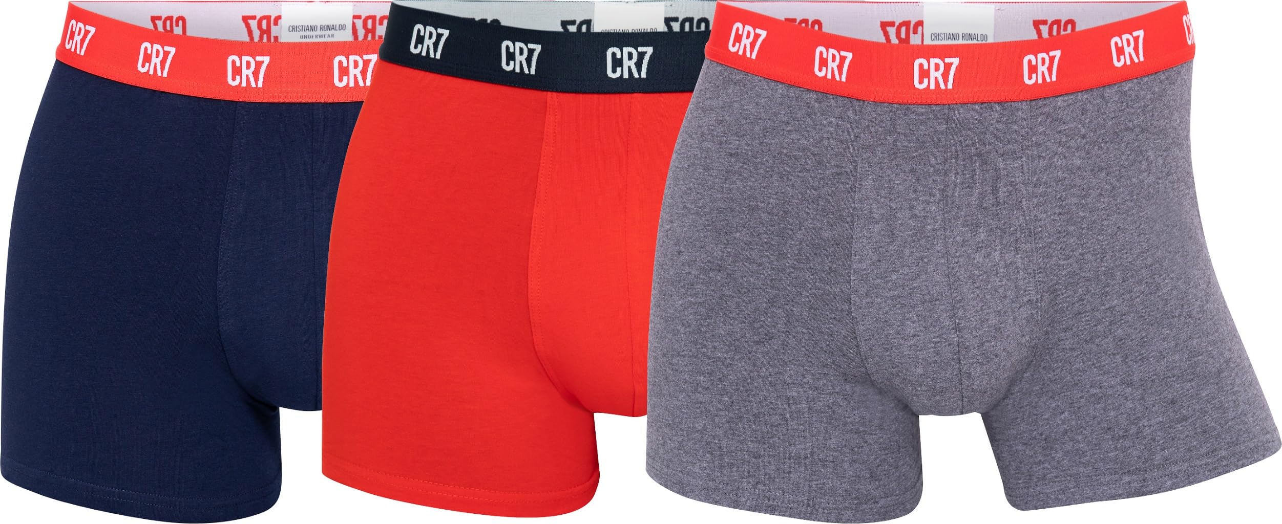 CR7 Underwear Pack 3 Bóxers Hombre – Algodón Orgánico Transpirable con Cintura Suave – Negro, Gris, Marino