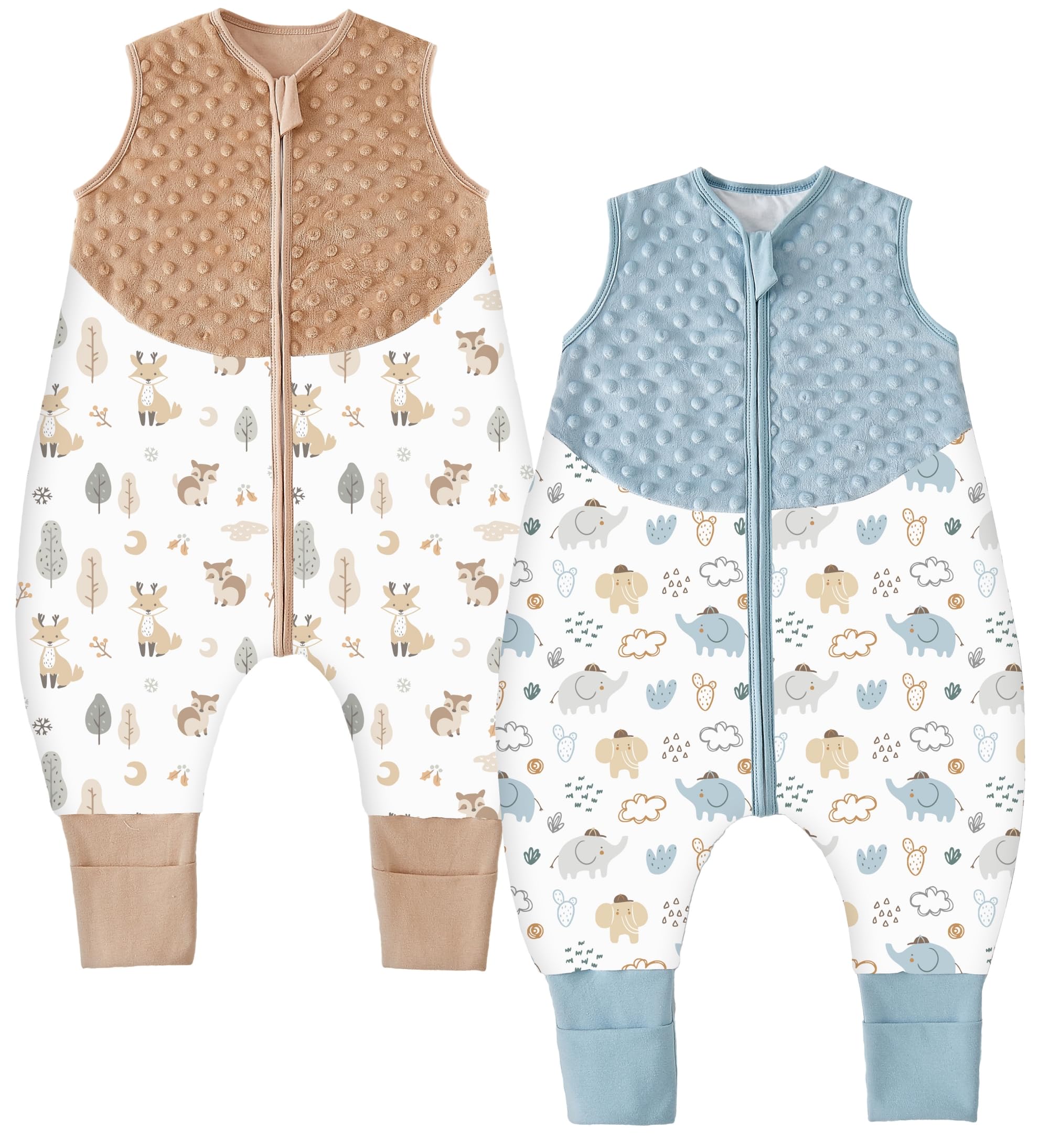 Chilsuessy Gigoteuse pour bébé avec pieds - 1,5 tog - Gigoteuse pour toute saison - Avec jambes - Pour nourrisson - 1,5 tog - Bleu + kaki - 100 cm/taille du bébé 110 à 120 cm