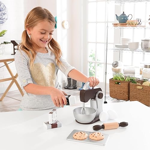 Miniatura 4 de KidKraft Juego de madera espresso para hornear con batidora, juego de comida para jugar, regalo para mayores de 3 años
