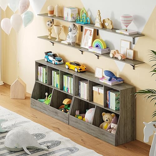 Miniatura 7 de DINZI LVJ Organizador de almacenamiento de juguetes, estantería para niños, armario de almacenamiento de juguetes de madera, estantería para niños