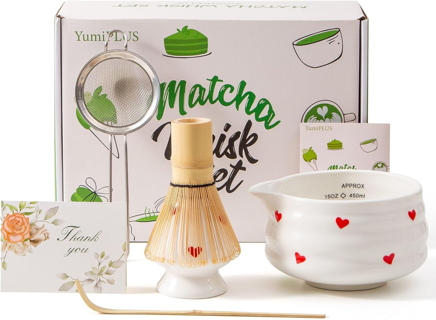 5pcs Premium Matcha Set,Ceramic Bowl with Spout and Bamboo Whisk set, Cherry Blossom Matcha Kit for breakfast/latte,Tea Starter Making Kit,Cute Matcha Gift set (sakura)