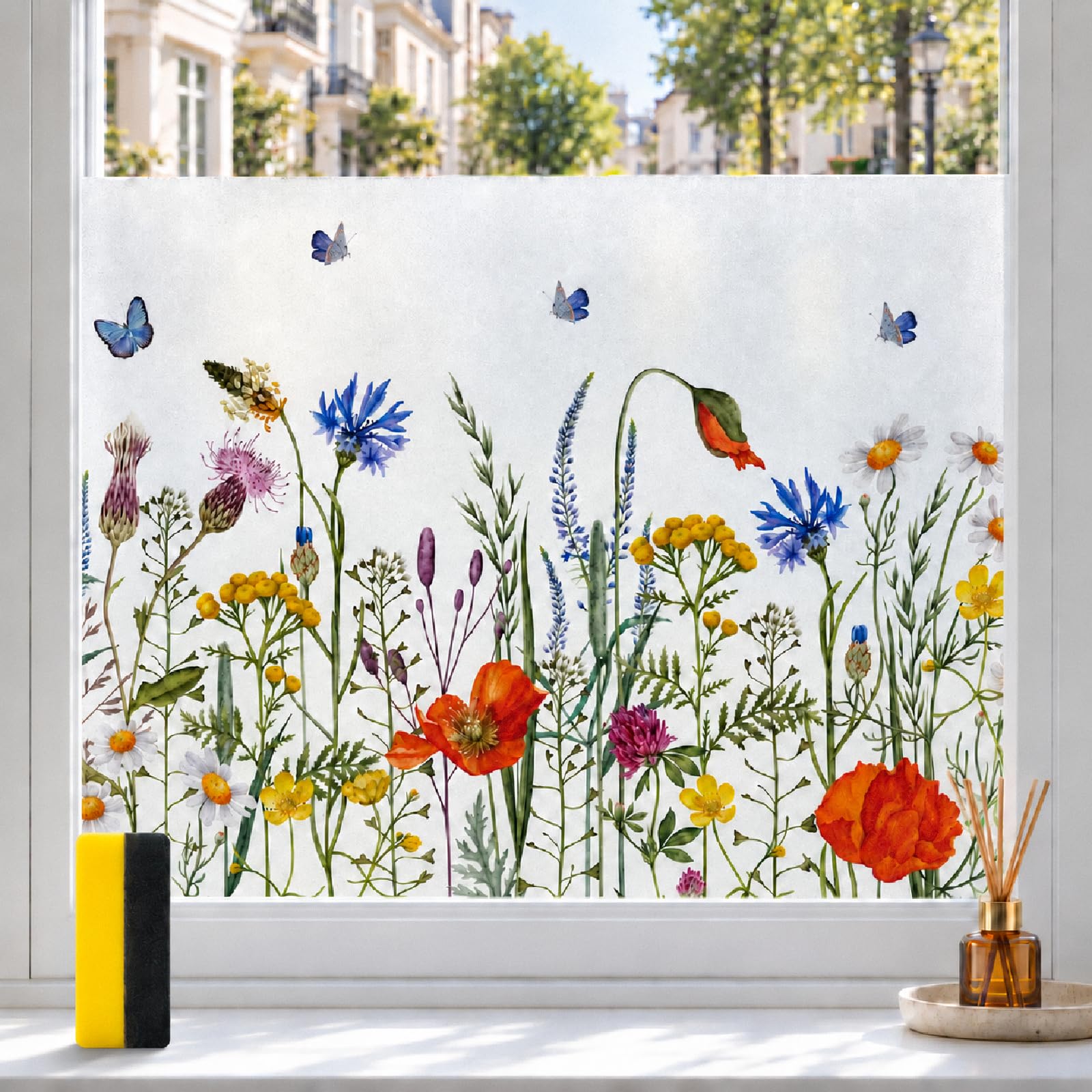 Stained Glass Window Film Privacy, Meadow Flutter Frosted Film 44.5×200cm