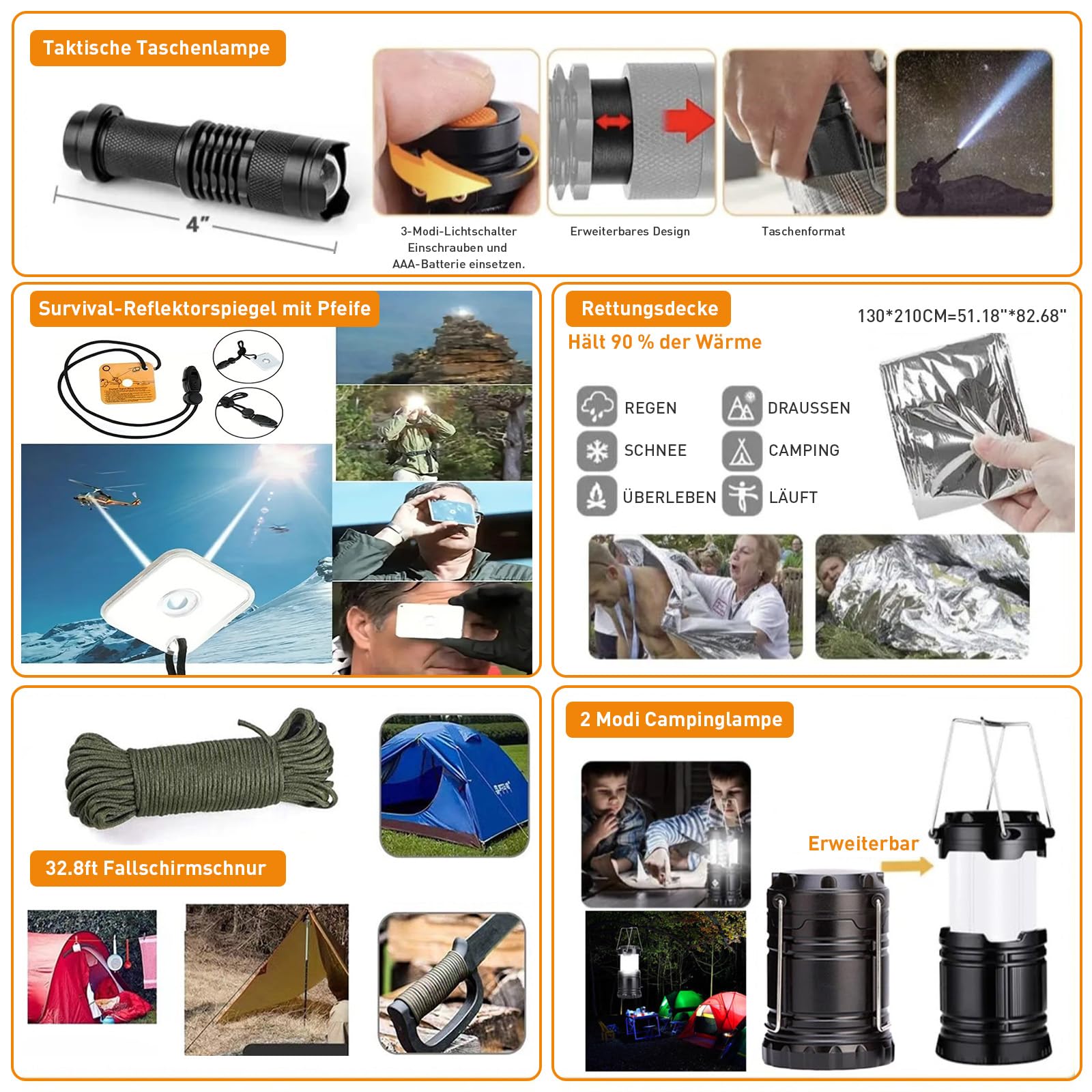 Kit de survie avec kit de premiers secours, 180 pièces, équipement de survie avec filtre à eau, paille, lampe de camping, pince multifonction, couteau pour homme, pince pliante, aventures de voyage