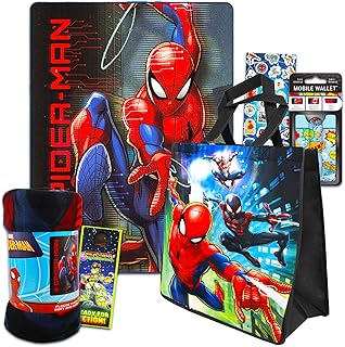 Marvel Spiderman Fleece Throw Blanket and Tote Bundle - Spiderman Kids and Teens Blanket, Tote, Stickers, and More for Boys & Girls (Size 40