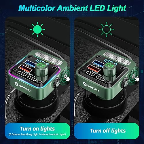 Miniatura 6 de Adaptador de transmisor FM Bluetooth 5.3 para automóvil, cargador de coche SONRU de 54 W PD 36 W y QC3.0 18 W, transmisor de radio FM inalámbrico
