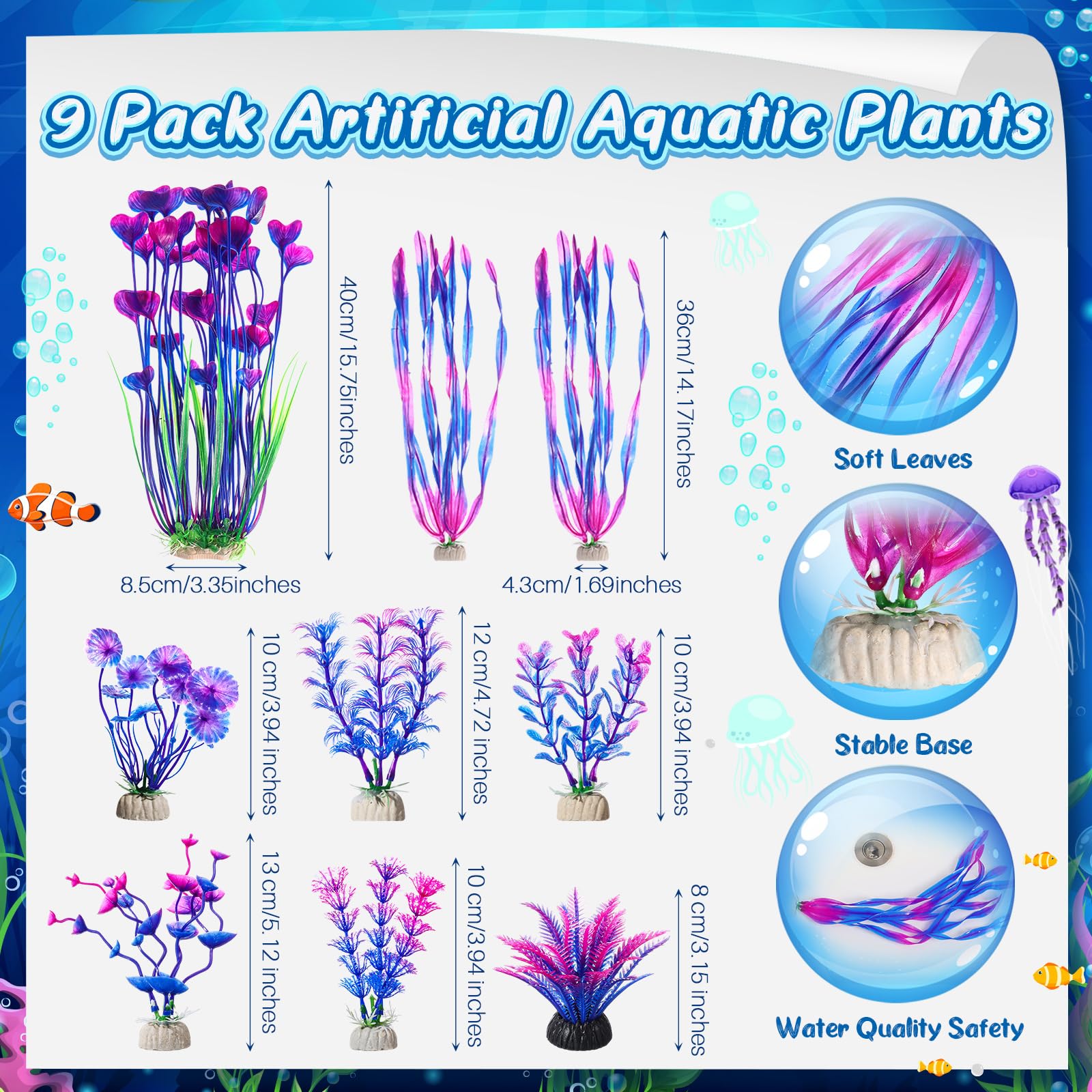 Zeyune Aquarium-Dekoration, Bergdekoration, gebrochenes Fass versunkenes Schiff, künstliche Meeresalgen, Wasserpflanzen, buntes Korallenriff für Fischschale, Dekoration, Aquarium, 15 Stück