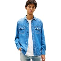 Tommy Jeans Uomo Camicia in Jeans Denim in Cotone, Blu (Denim Medium)