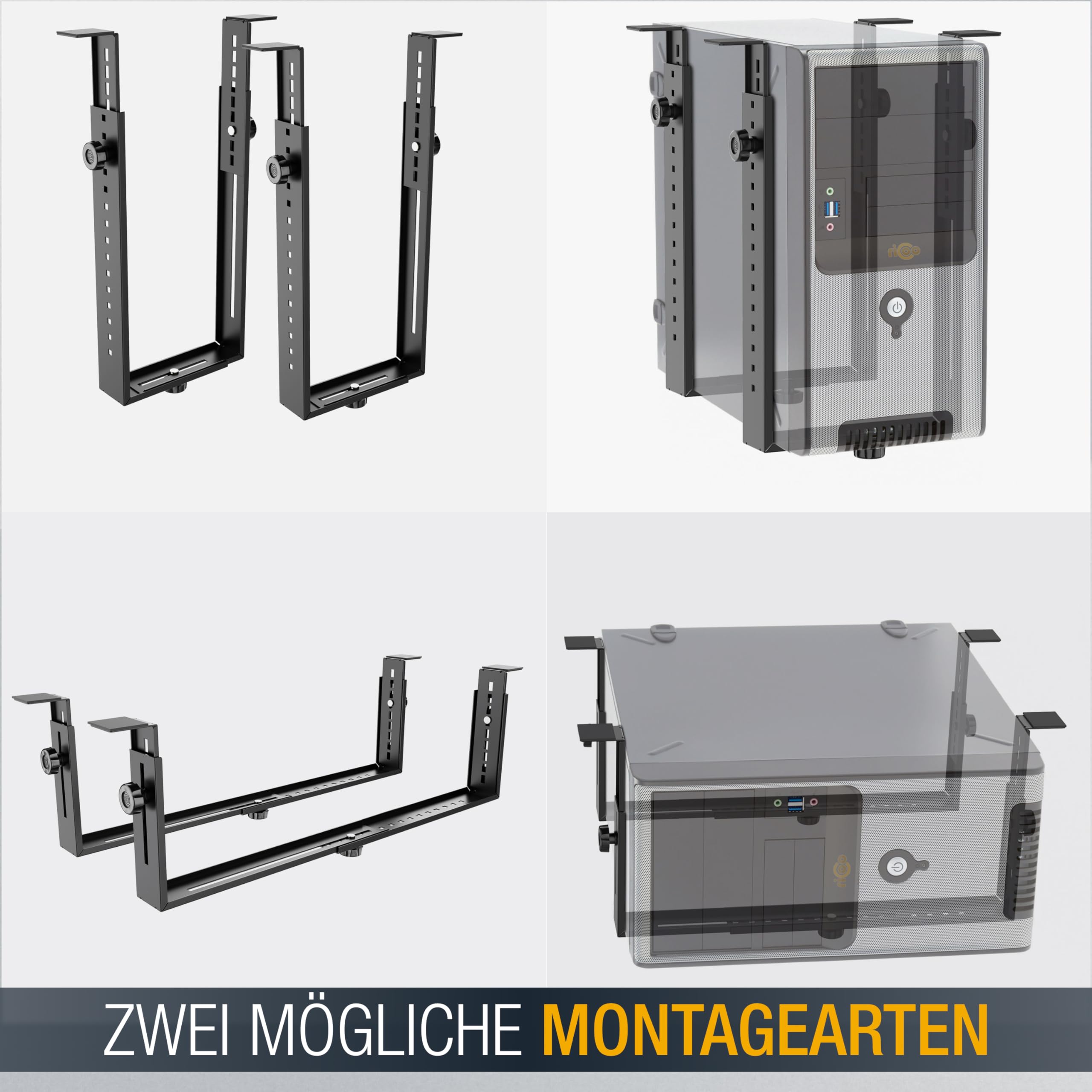 Ricoo Computer PC Halterung unter Schreibtisch Höhenverstellbar Rechner Aufhängung für Untertisch bis Server Rack Gehäuse TRH02-B Tischhalterung Montage Computer-Halterung Halter Flexibel – Bild 7