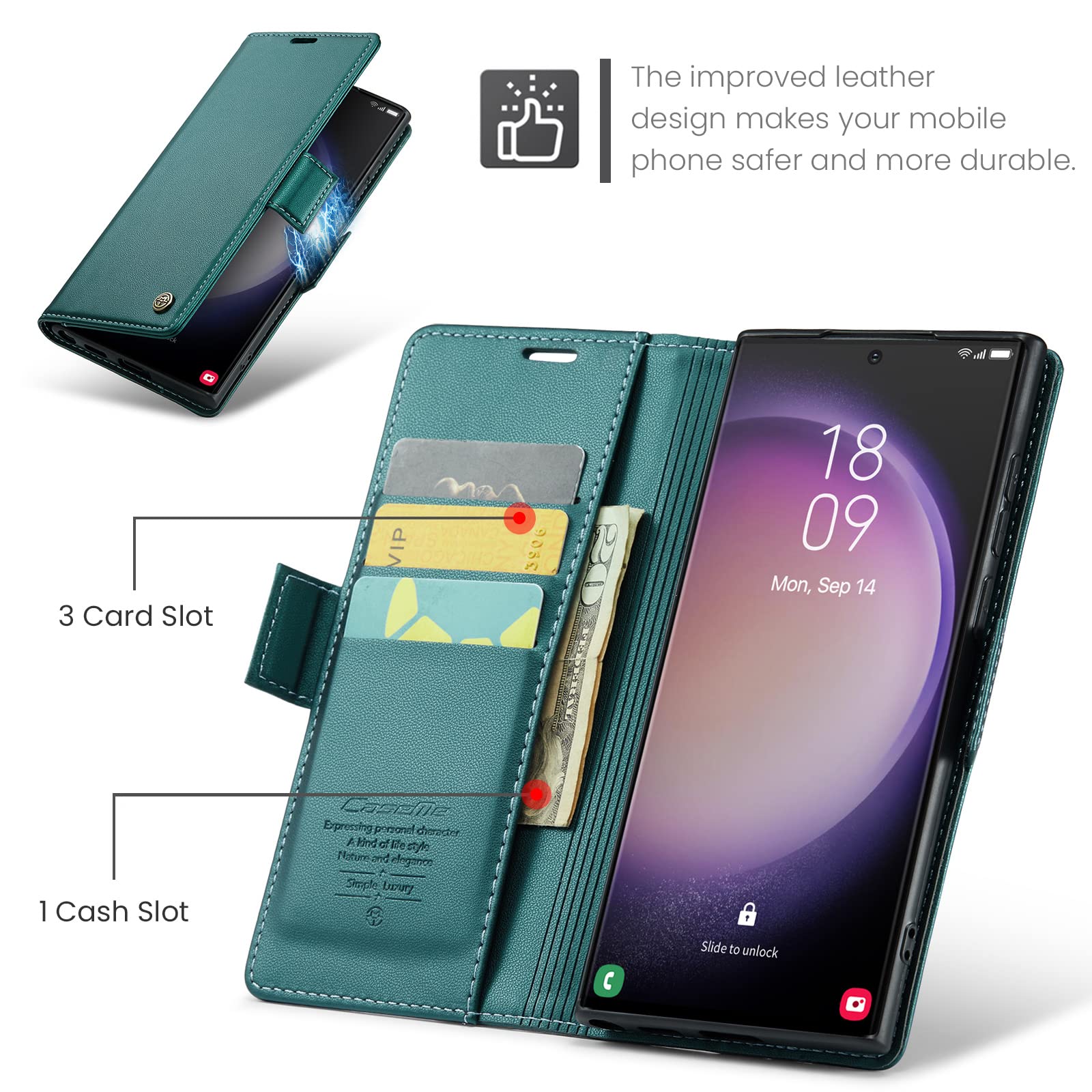 UFinetech Wallet Case for Galaxy S23 Ultra, RFID-Blocking, Card Holder, Slim, Shockproof Flip Cover with Magnetic Closure - Image 2