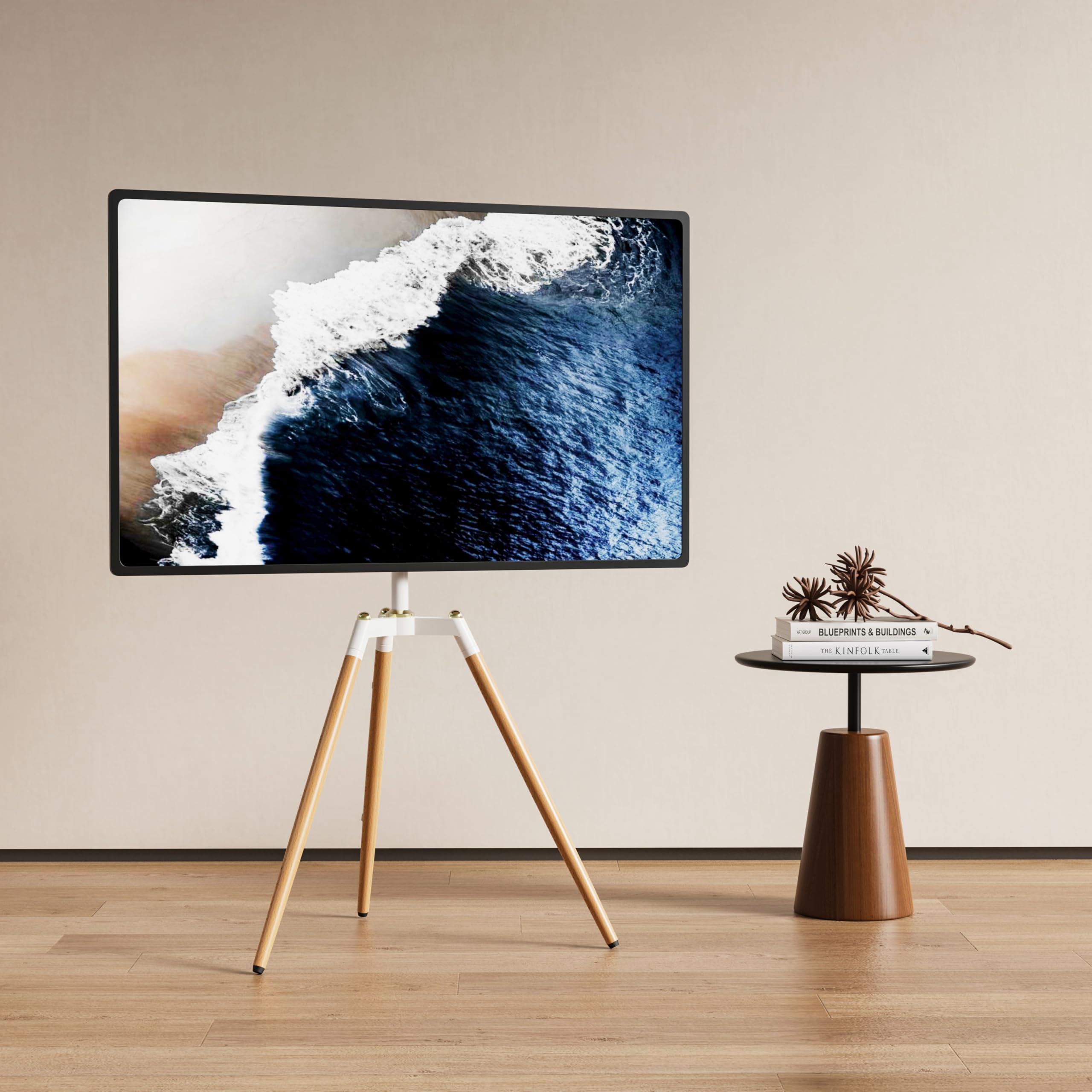 ETHU TV Staffelei bis 40kg, TV Stativ für 32-65 Zoll Curved Fernseher | Universeller TV-Bodenständer, höhenverstellbar & 140° schwenkbar, max. VESA 600x400mm, für LED LCD LED & Curved TV
