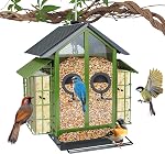 TayePin Bird Feeders for Outdoors Hanging, Metal Wild Bird Feeders with Double Suet Cage, 4LBS Large Capacity for Outside Garden Waterproof, ldeal Gifts for Birds Watching Finch Cardinal, Brown