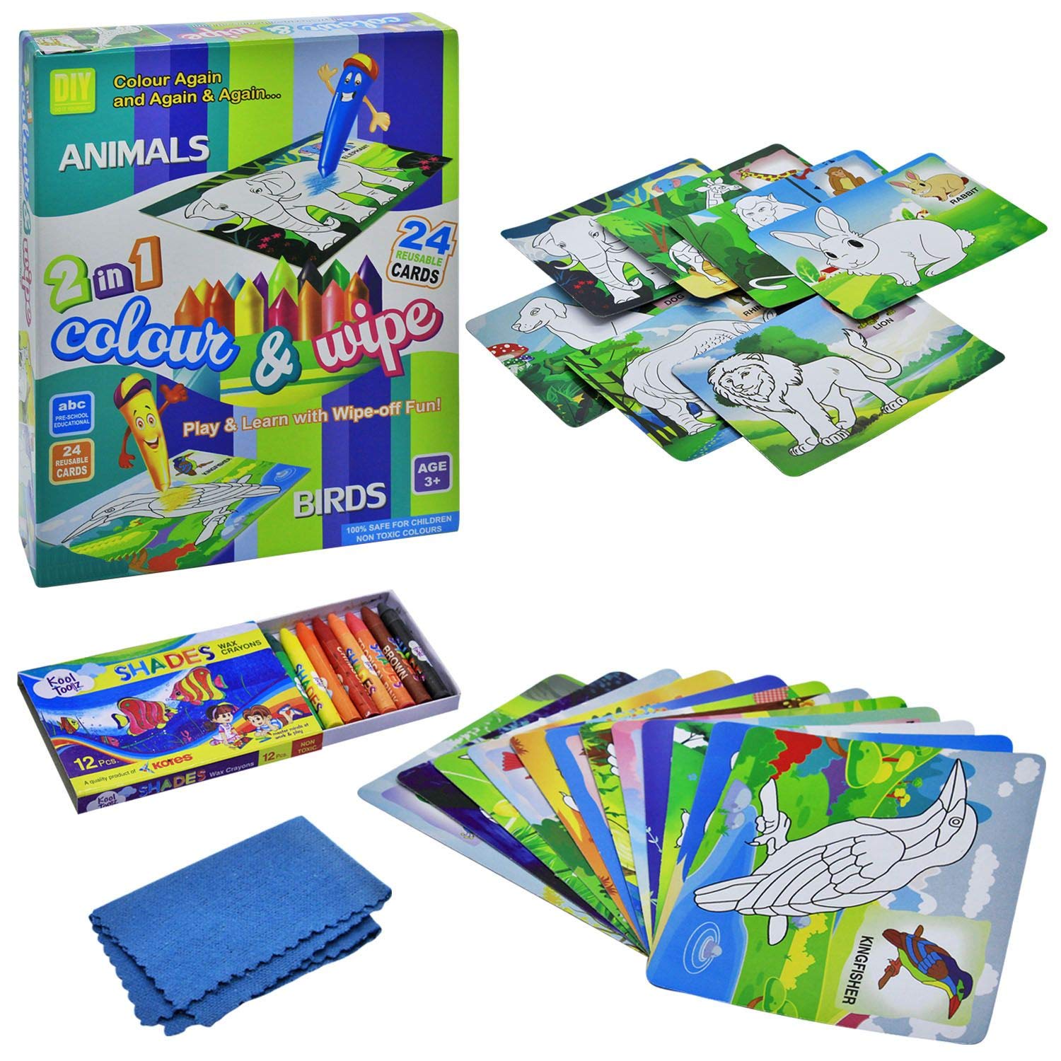 Toy Cloud Color & Wipe Animals and Birds | 24 Reusable Cards | Preschool Coloring Kit for 3+ Years Toddlers/Kids (B08NX42JKF) Amazon Price History, Amazon Price Tracker