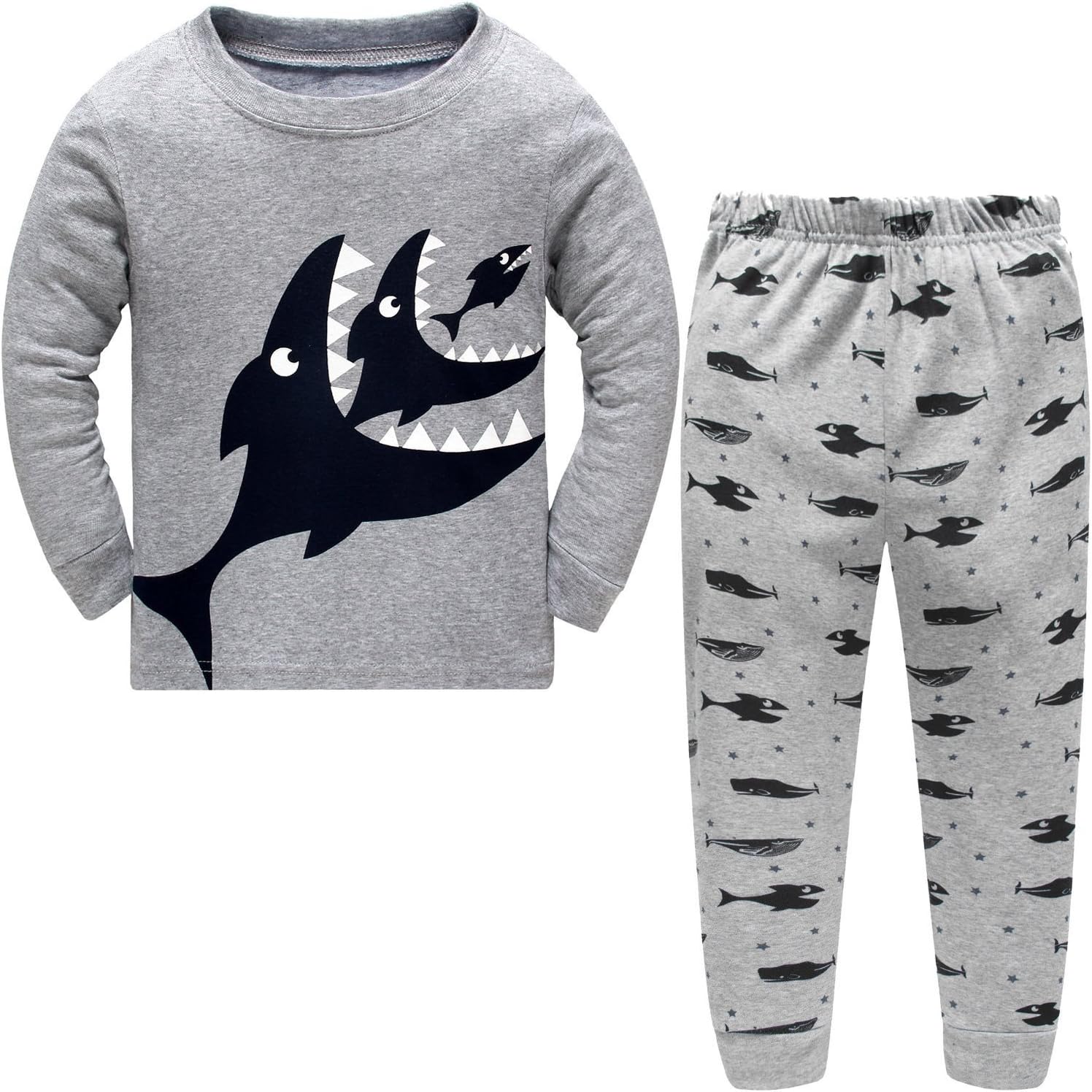 DAWILS Boys Dinosaur Shark Tiger Crocodile Pyjamas Set Toddler Boys Dino Pjs Kids Long Sleeve Sleepwear Children 2 Piece Clothes Outfit 2-12 Years