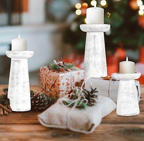 Miniatura 3 de Juego de 3 portavelas de pilar de madera hecho a mano, ideal para velas LED y pilares, regalo para bodas, Navidad, fiestas, hogar, spa, reiki,