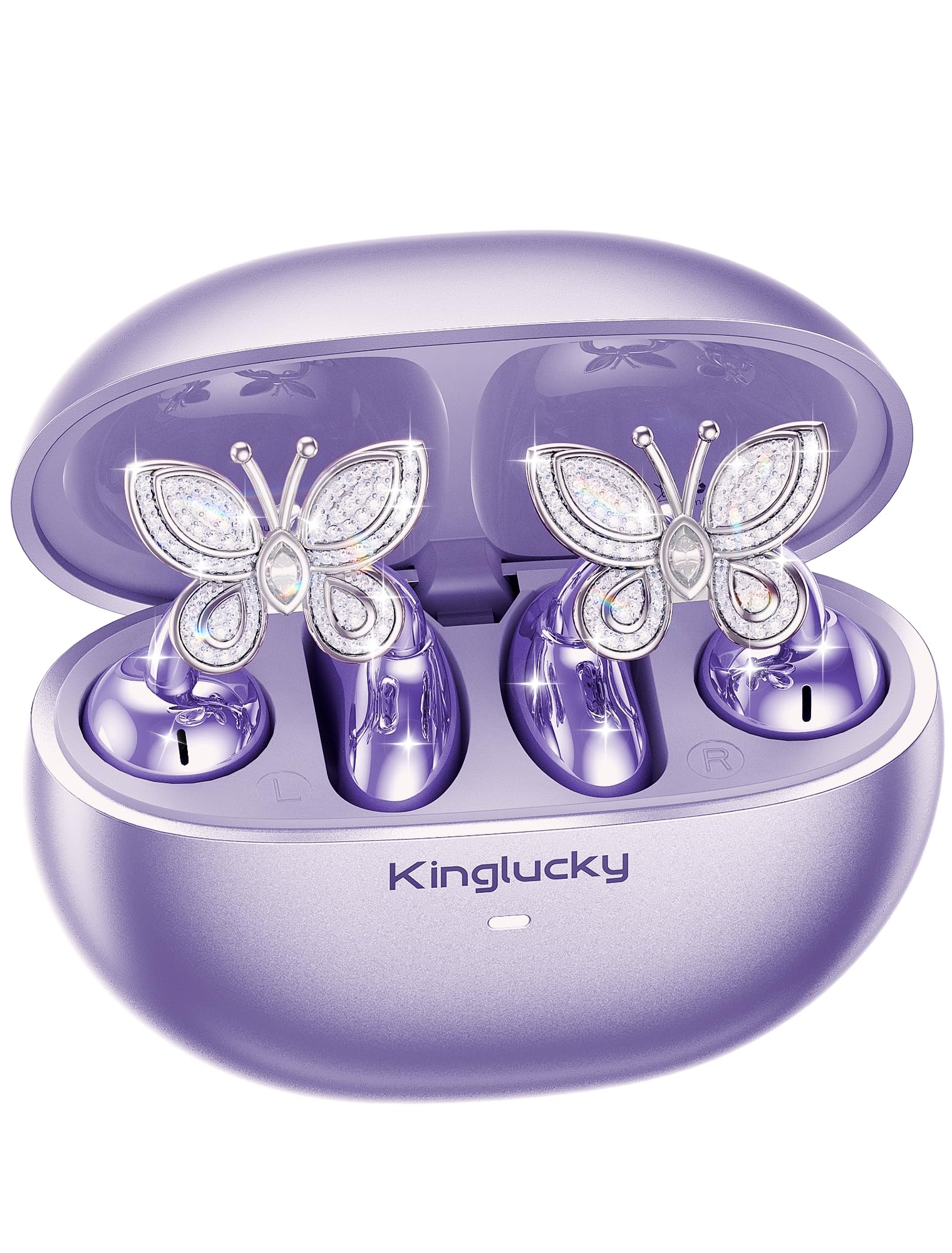 Kinglucky ClipFree Open-Ear Headphones, Butterfly-Inspired Ear-Cuff Design, Stylish & Comfortable Clip-On Ear Buds, Wireless Earbuds for Women, Long