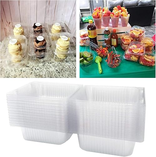 Miniatura 5 de OJYUDD 50 recipientes de plástico transparente para llevar, recipientes cuadrados con bisagras, recipiente desechable de postre con tapa