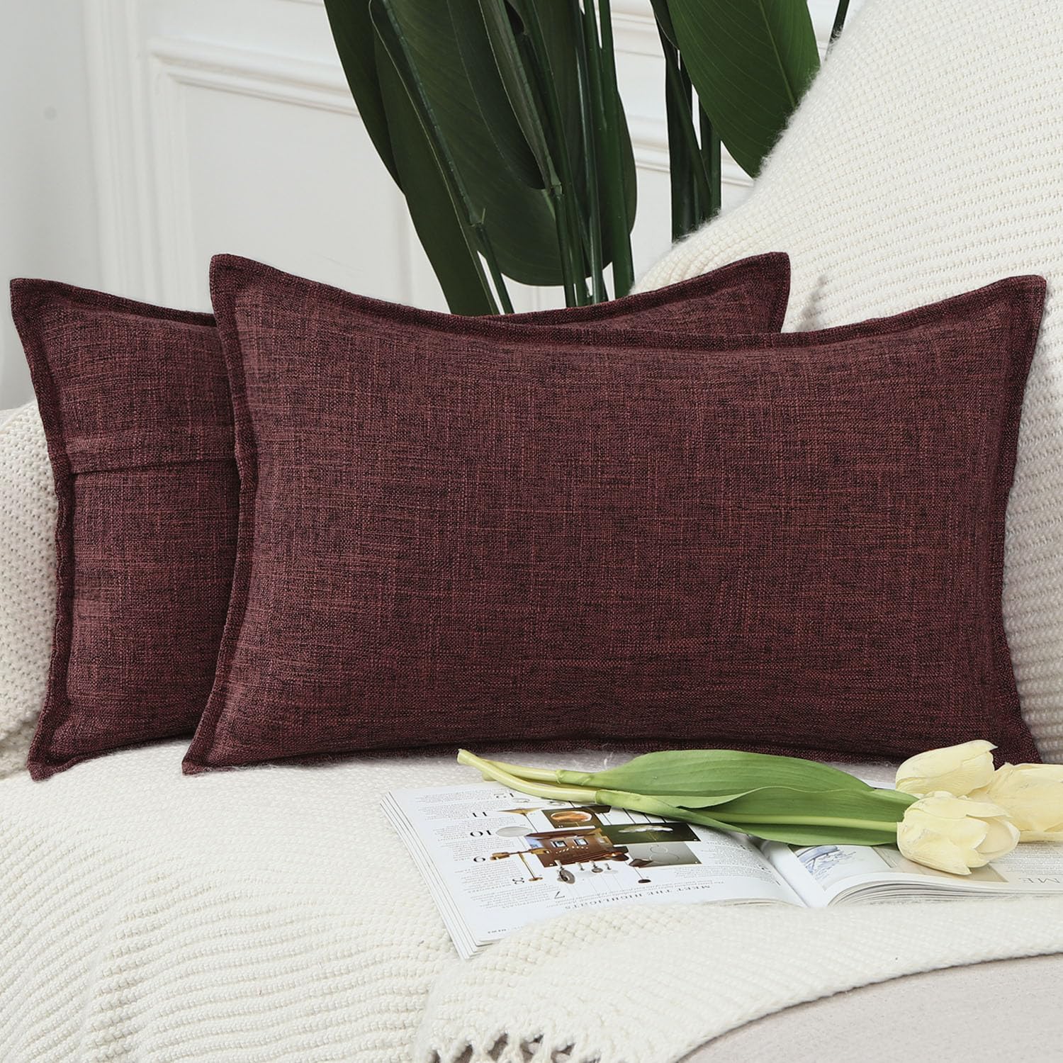 Madizz Set of 2 Faux Linen Cushion Covers 12x20 inch, 30x50 cm