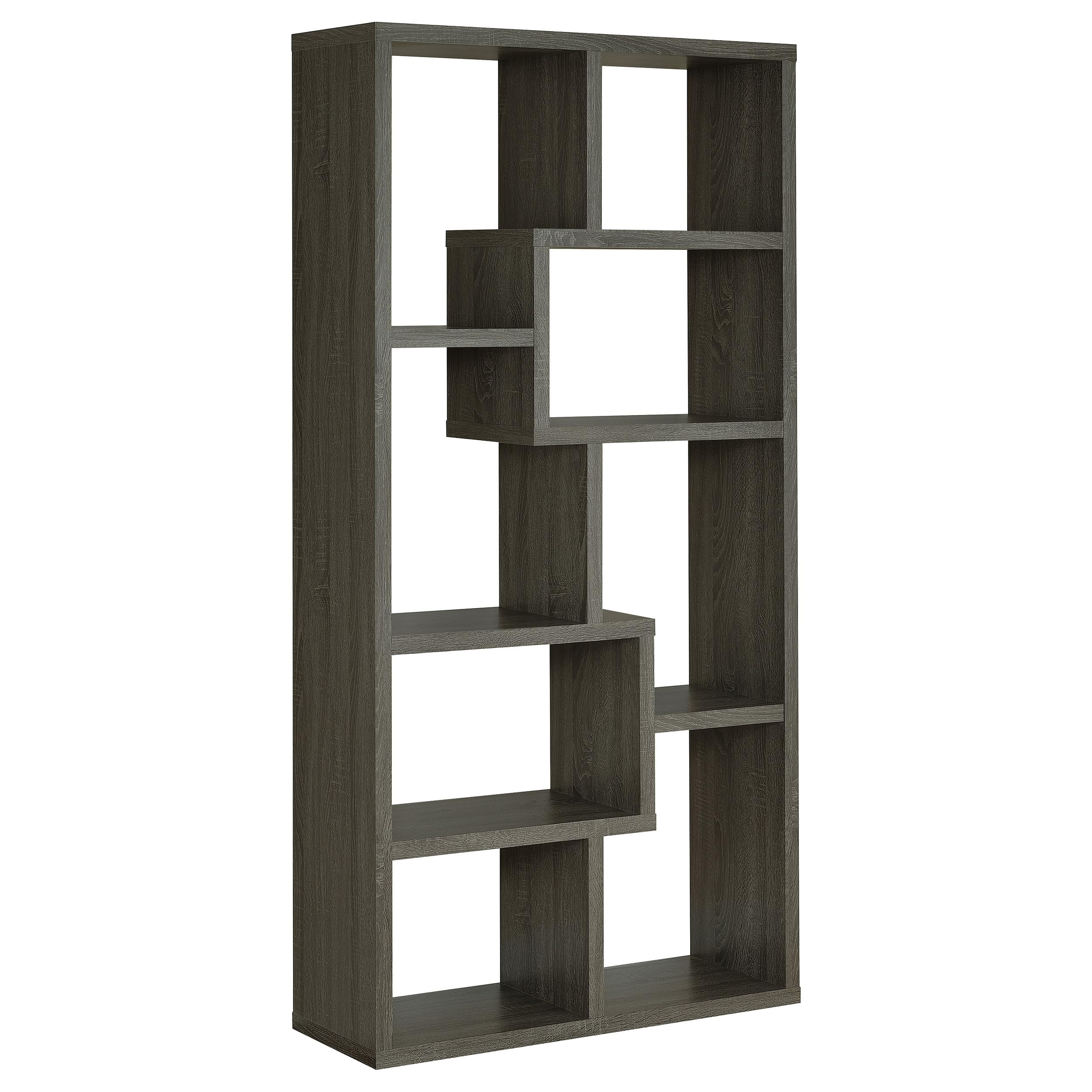 Coaster Home Furnishings - Theo - MDF and Engineered Veneer - 7-Shelf Geometric Bookcase with Transitional Style - Living Room and Home Office - 71-Inch - Weathered Gray - 800510