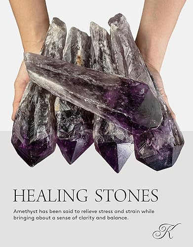 Miniatura 2 de KALIFANO Punta de amatista grande con efectos curativos y calmantes, varita de reiki de alta energía brasileña Amatista Piedras Elestial utilizada