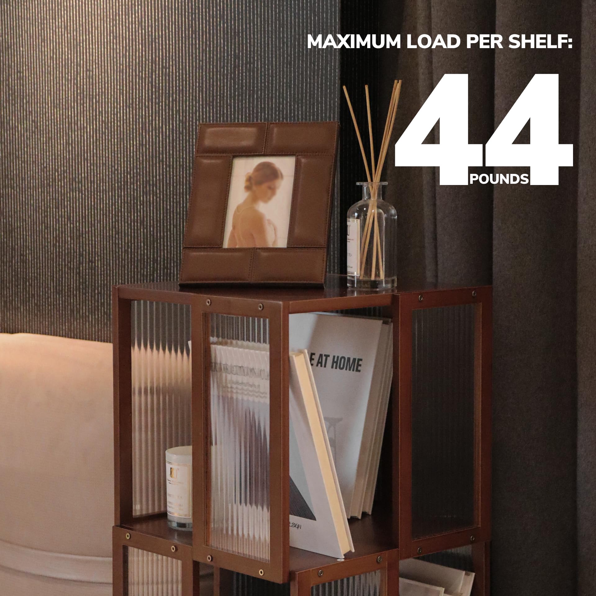 BAMEOS Drehbarer Bücherturm mit 4 Ebenen, 360° drehbares Bücherregal aus Massivholz, braun, Würfelform, Eckregal für Büro, Schlafzimmer und Wohnzimmer