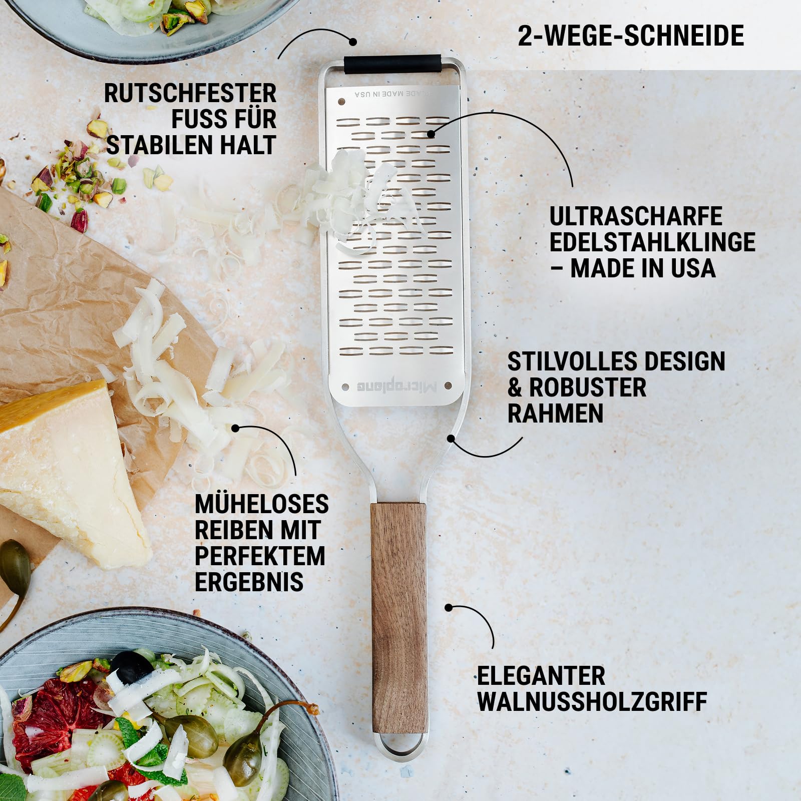Microplane Master Series 3-częściowy zestaw tarek premium, wstążka i bardzo grube tarki, bardzo ostre ostrza ze stali nierdzewnej, uchwyty orzechowe, wyprodukowane w USA, profesjonalne narzędzia