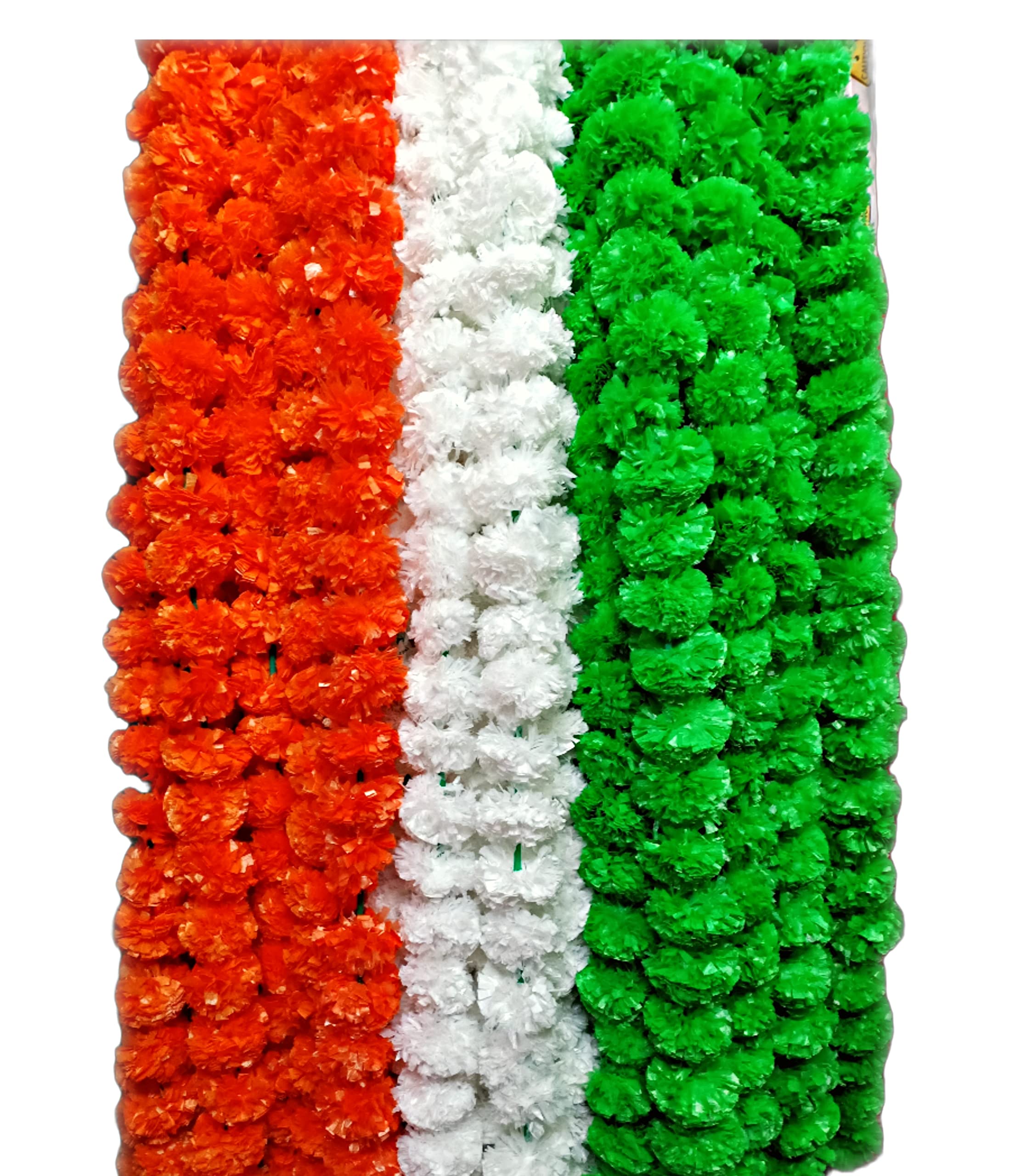 Republic Day Decor Items Artificial Marigold Flowers Garlands Pack of 15 Orange White & Green Celebration for Independence Decoration Fluffy genda phool Flower for Decor Office School Decor mala