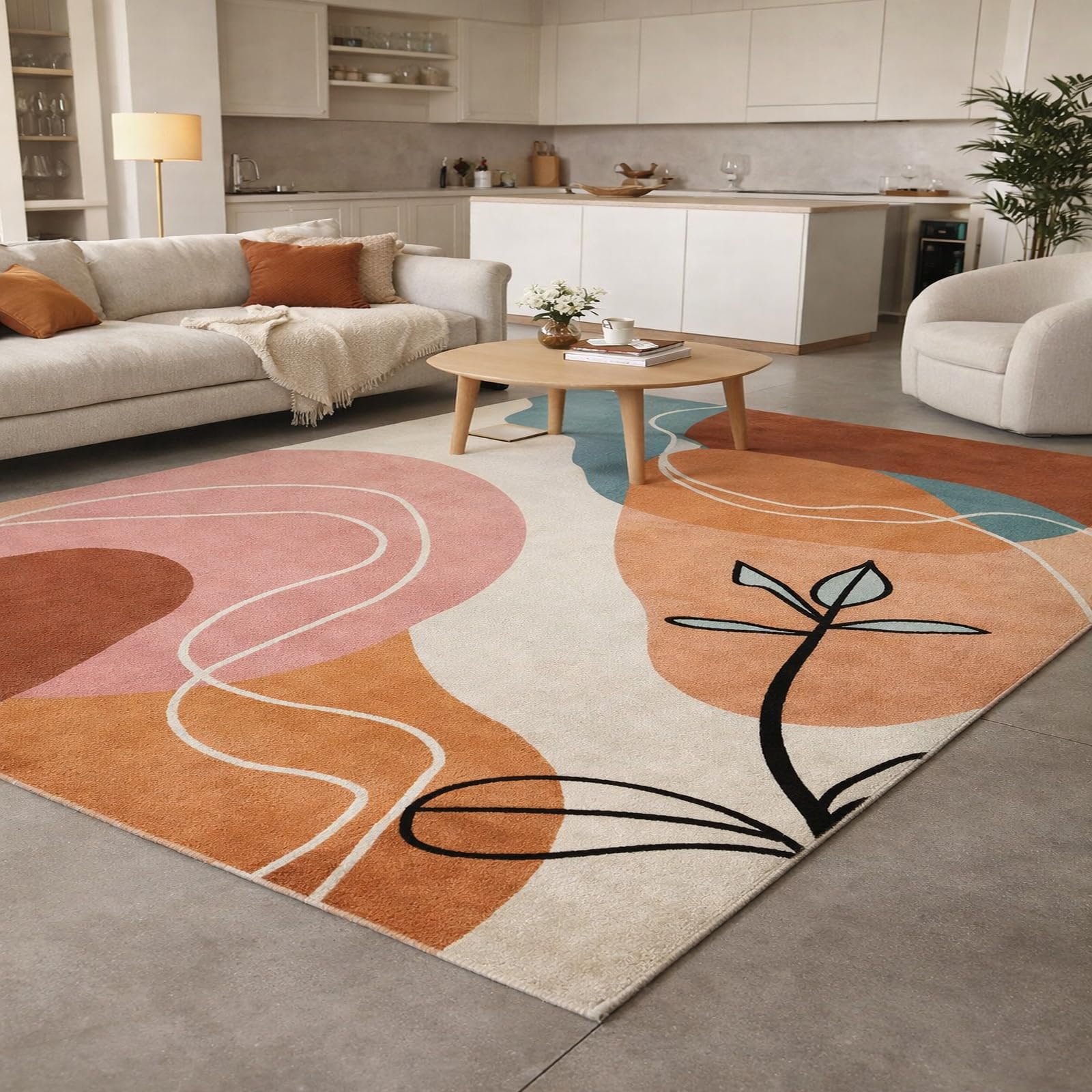 Tapis de chambre abstrait floral anti-poussière à poils courts 80x120 cm