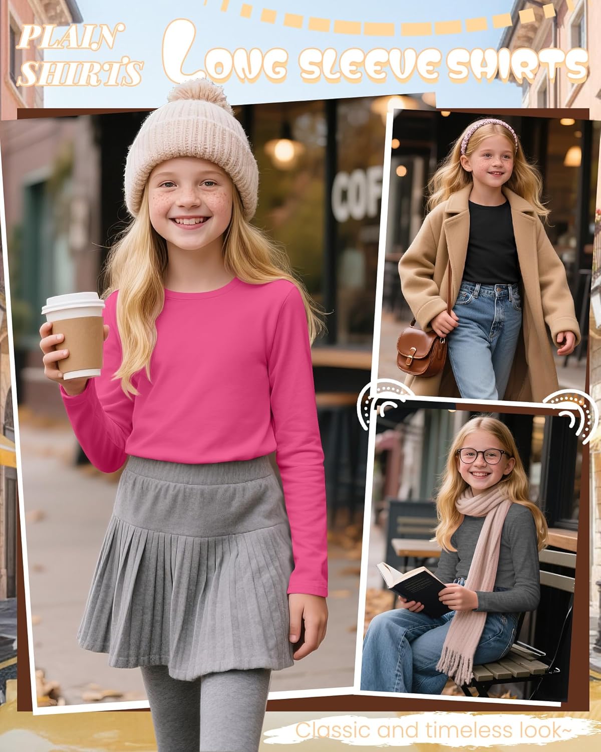 5 Pack Girls' Long Sleeve Thermal Shirts Round Neck Fleece Lined Underwear Casual Basic Tops Winter Base Layer - Image 4