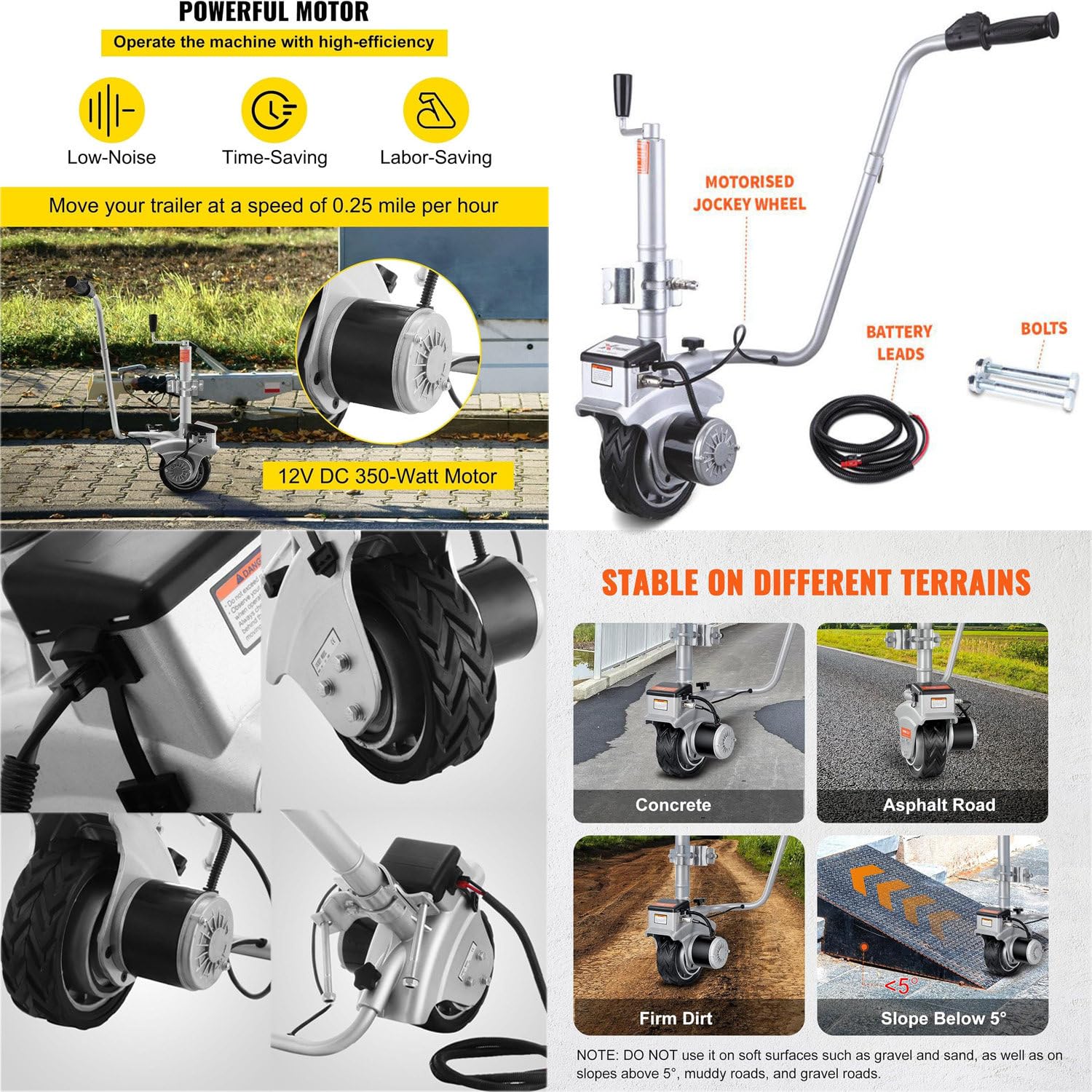 Elektryczny wózek do przyczepy, silnikowe koło podporowe, podnośnik przyczepy z grzechotką, koło podporowe do przyczepy 350 W 12 V, mobilne elektryczne narzędzie do przyczepy, udźwig 5000 funtów